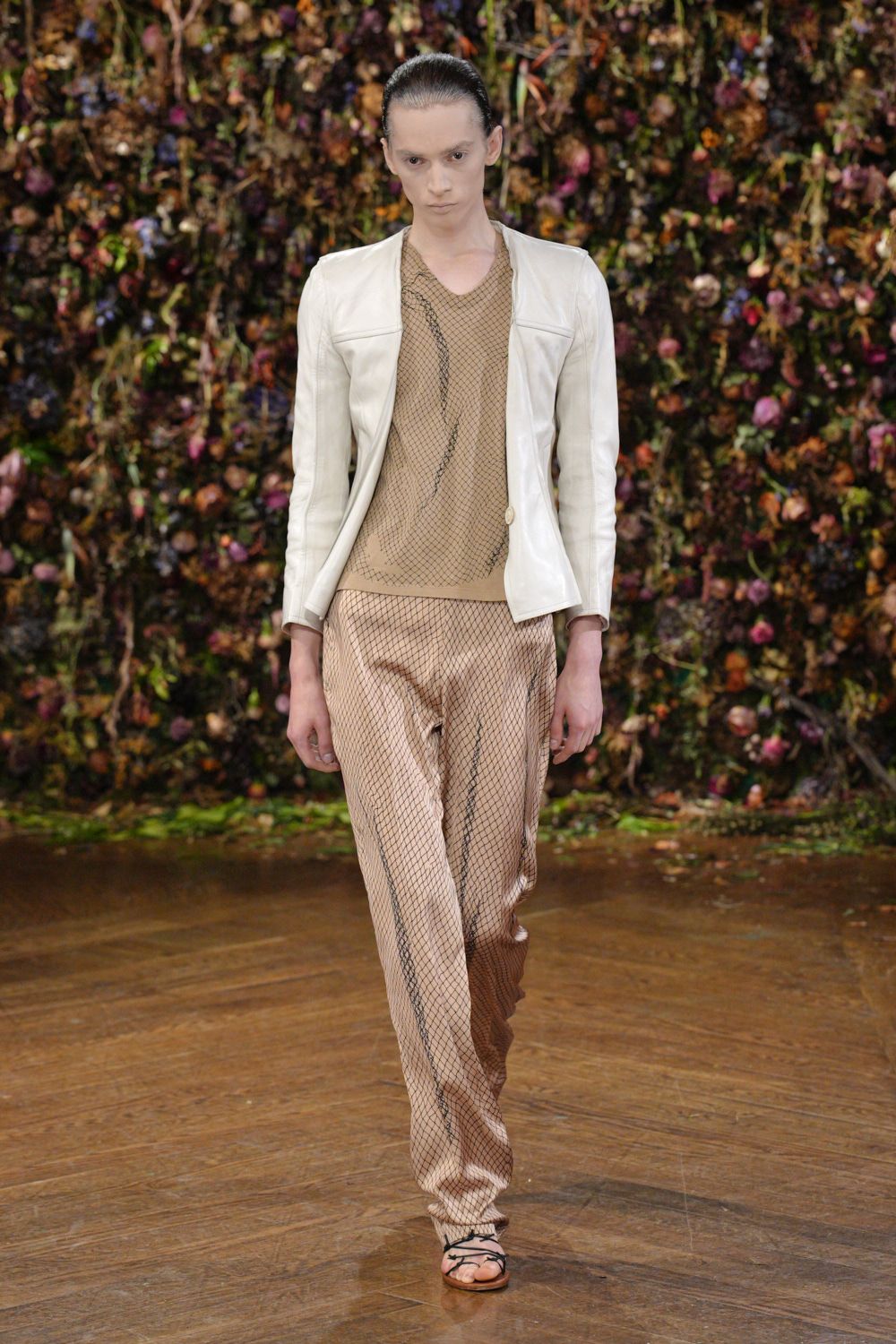 ivory leather collarless jacket