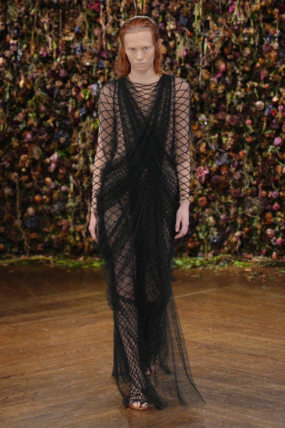 sheer black net evening gown