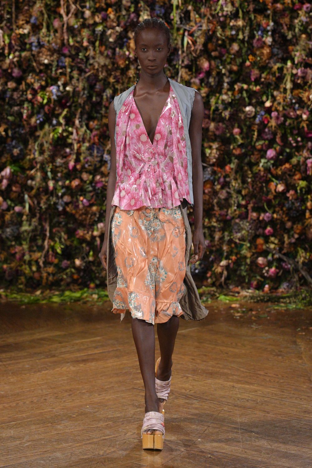 pink floral satin plunge top