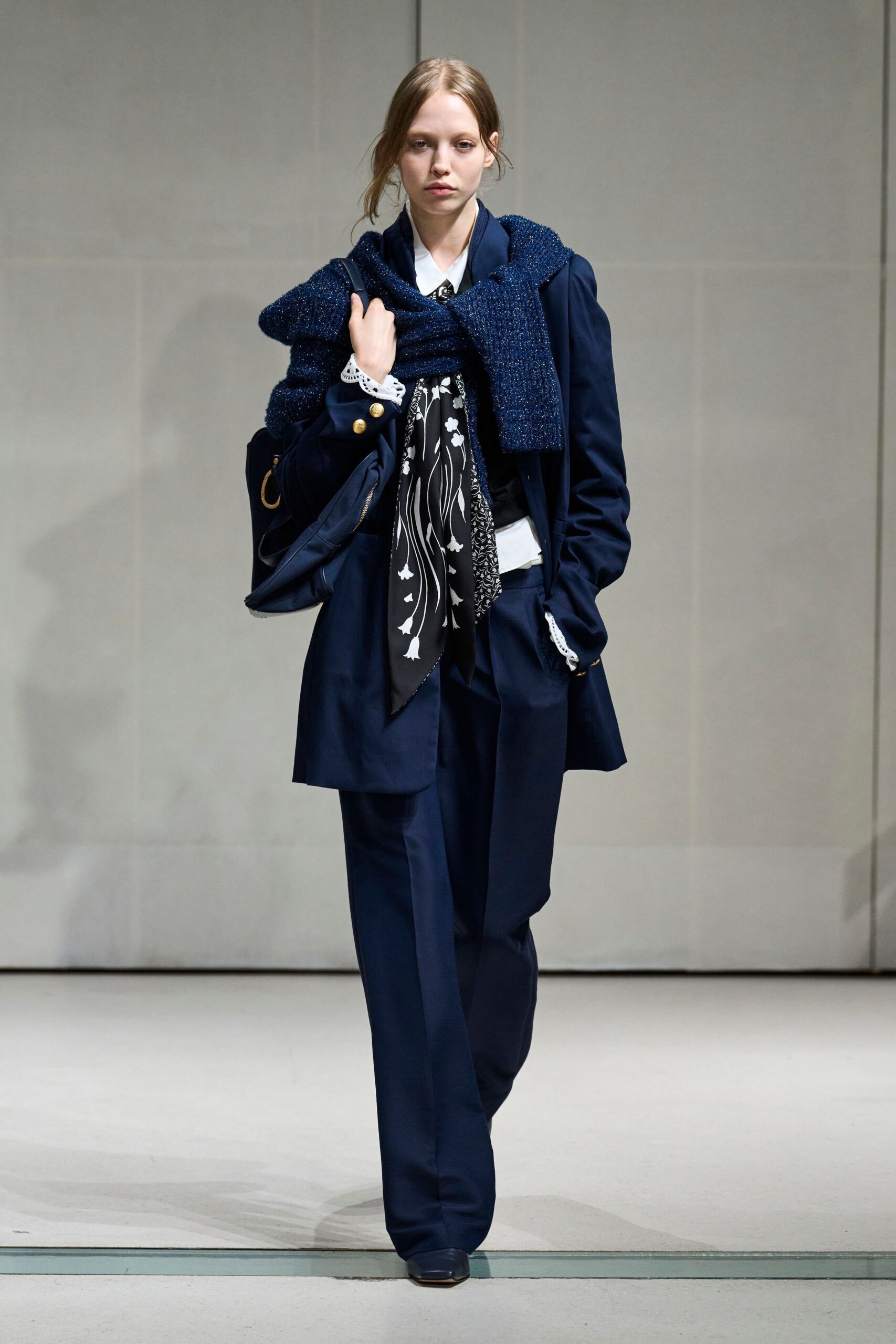 blue unknown long-sleeve collared tailored midi coat