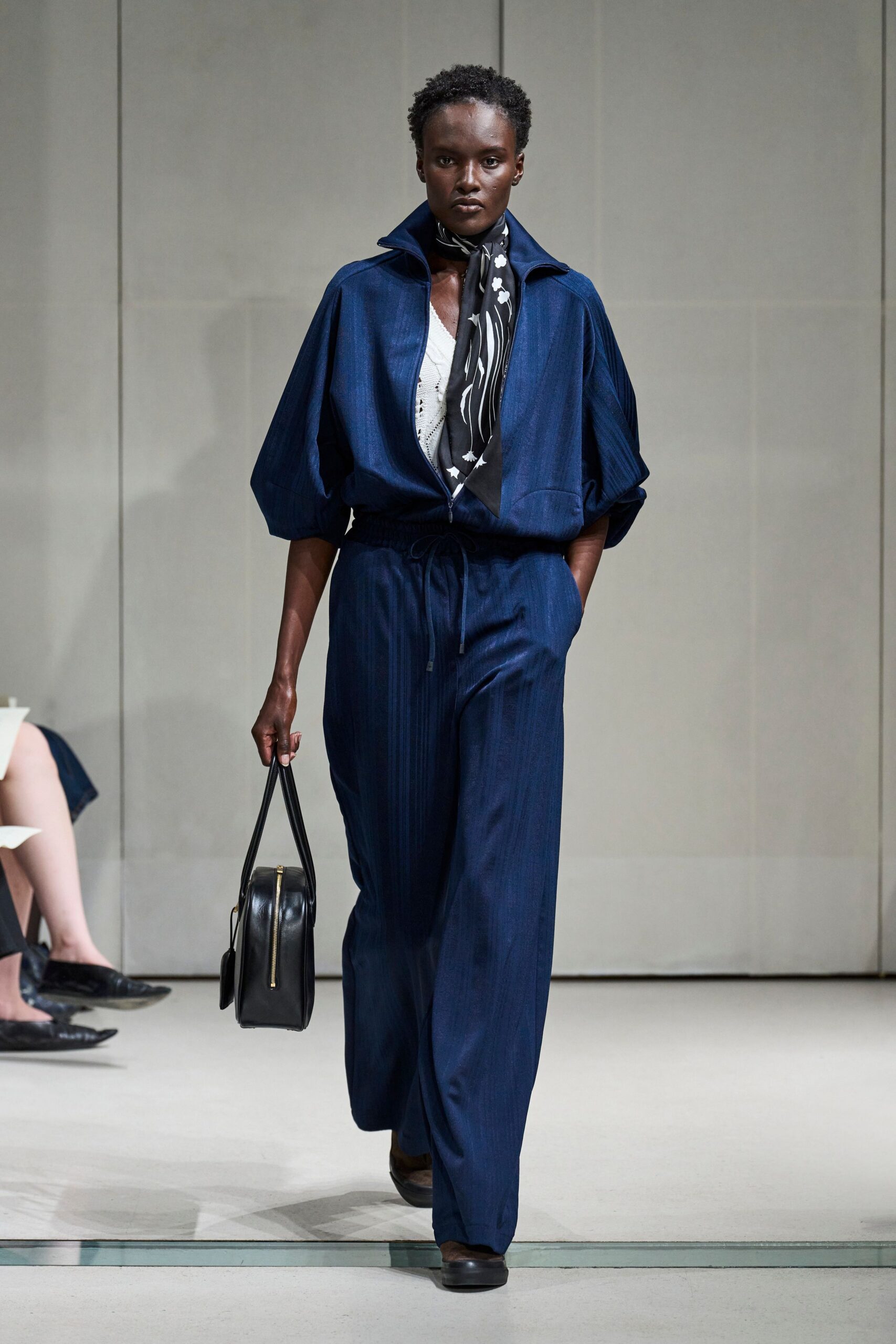 navy drawstring wide-leg jumpsuit