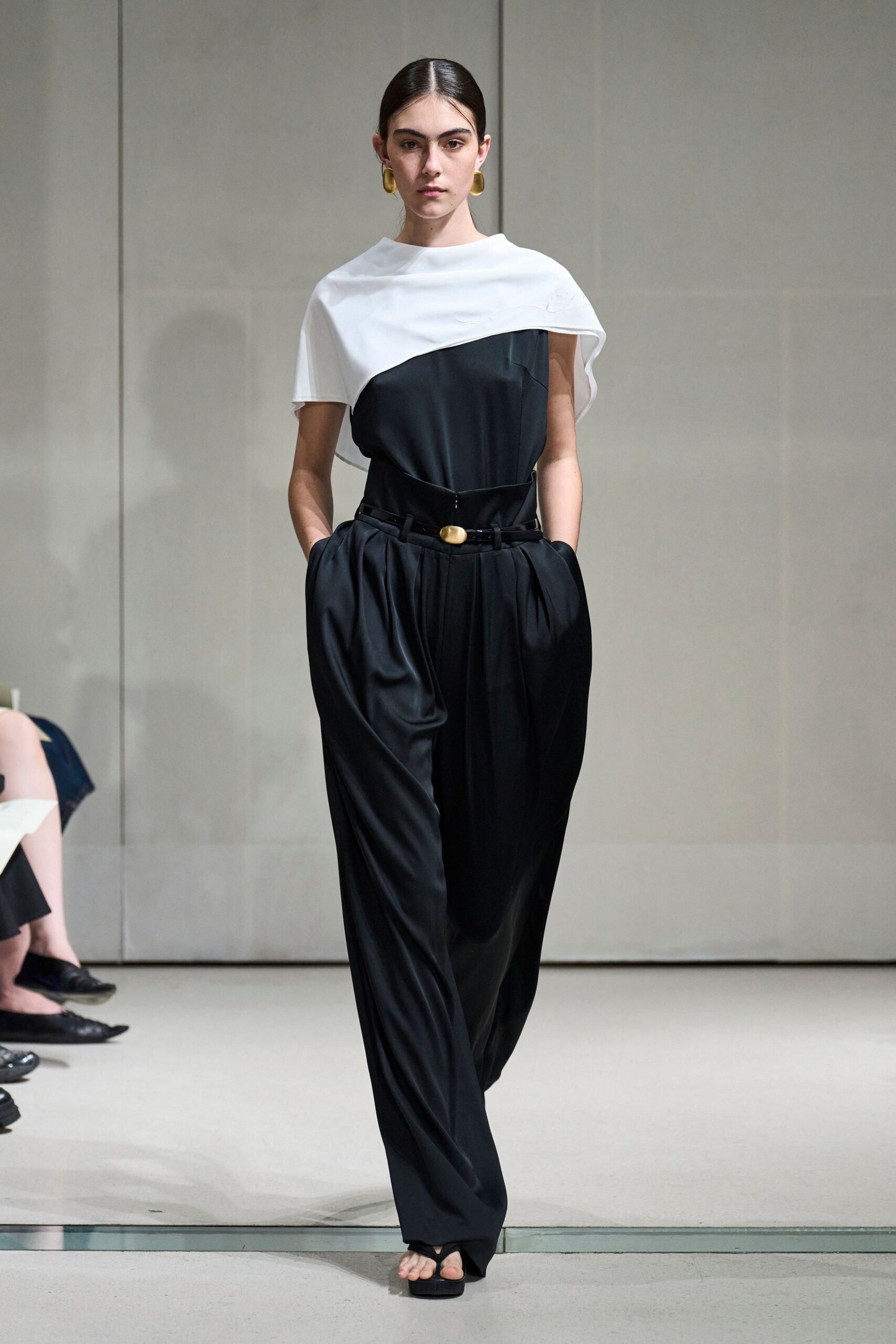 black and white draped jumpsuit
