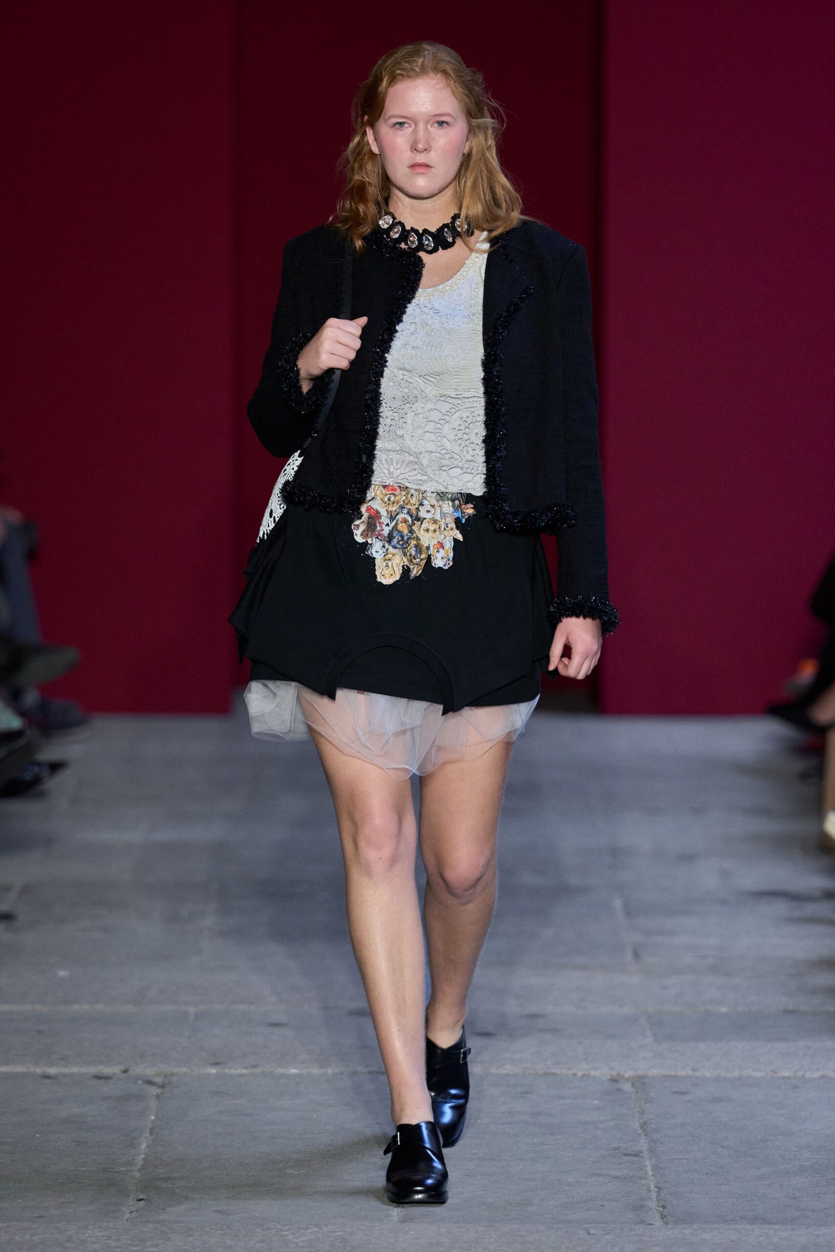 black tweed long-sleeve open-front structured embellished textured jacket