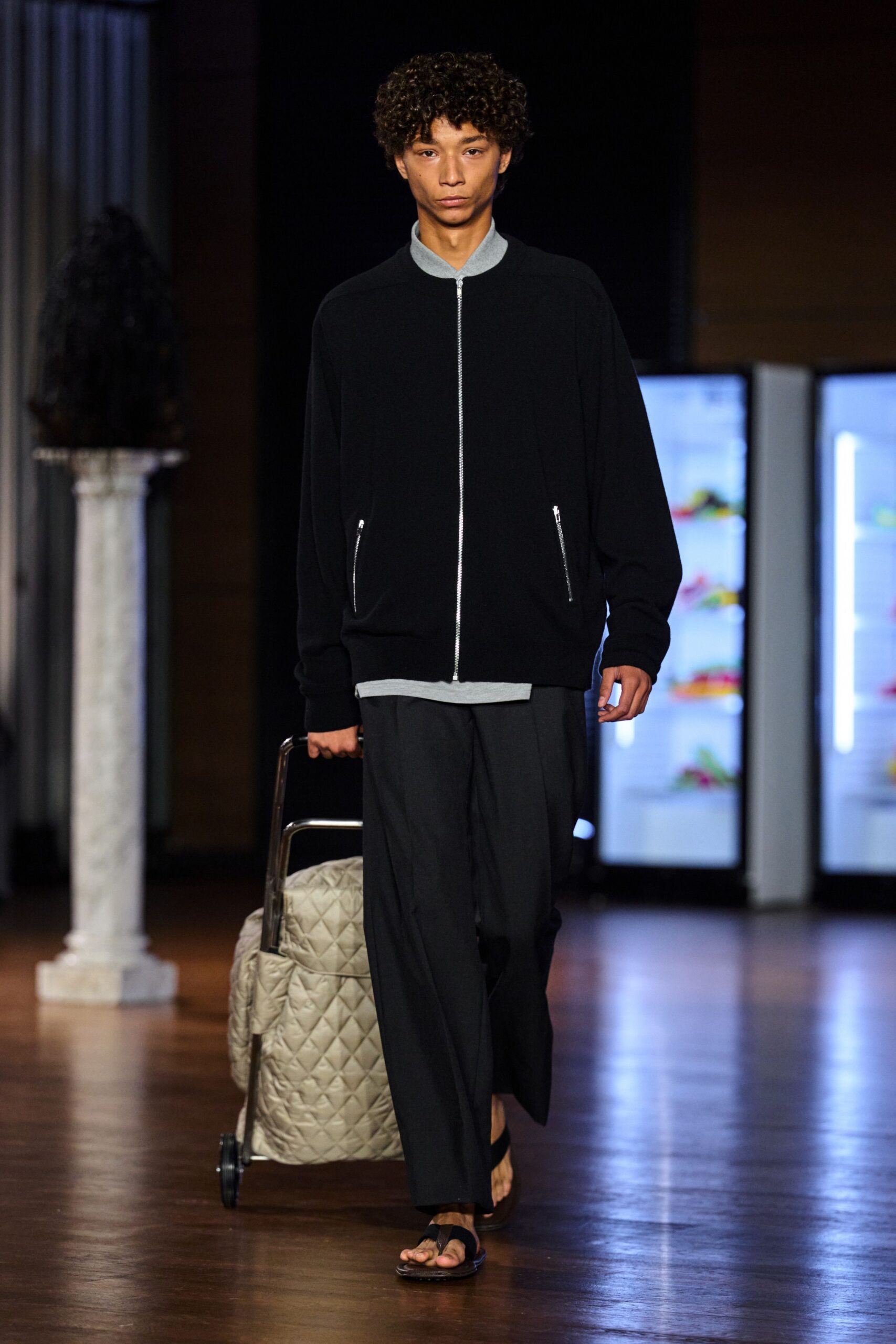 black zip-front bomber jacket