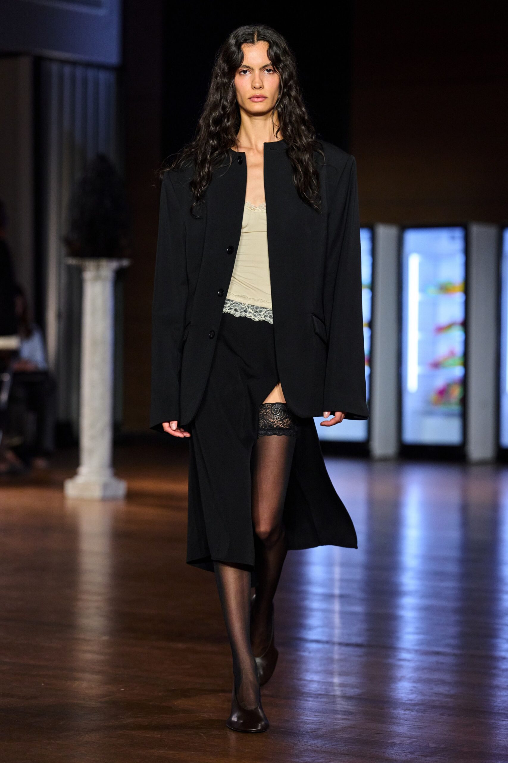 black unknown asymmetric draped flowing midi skirt