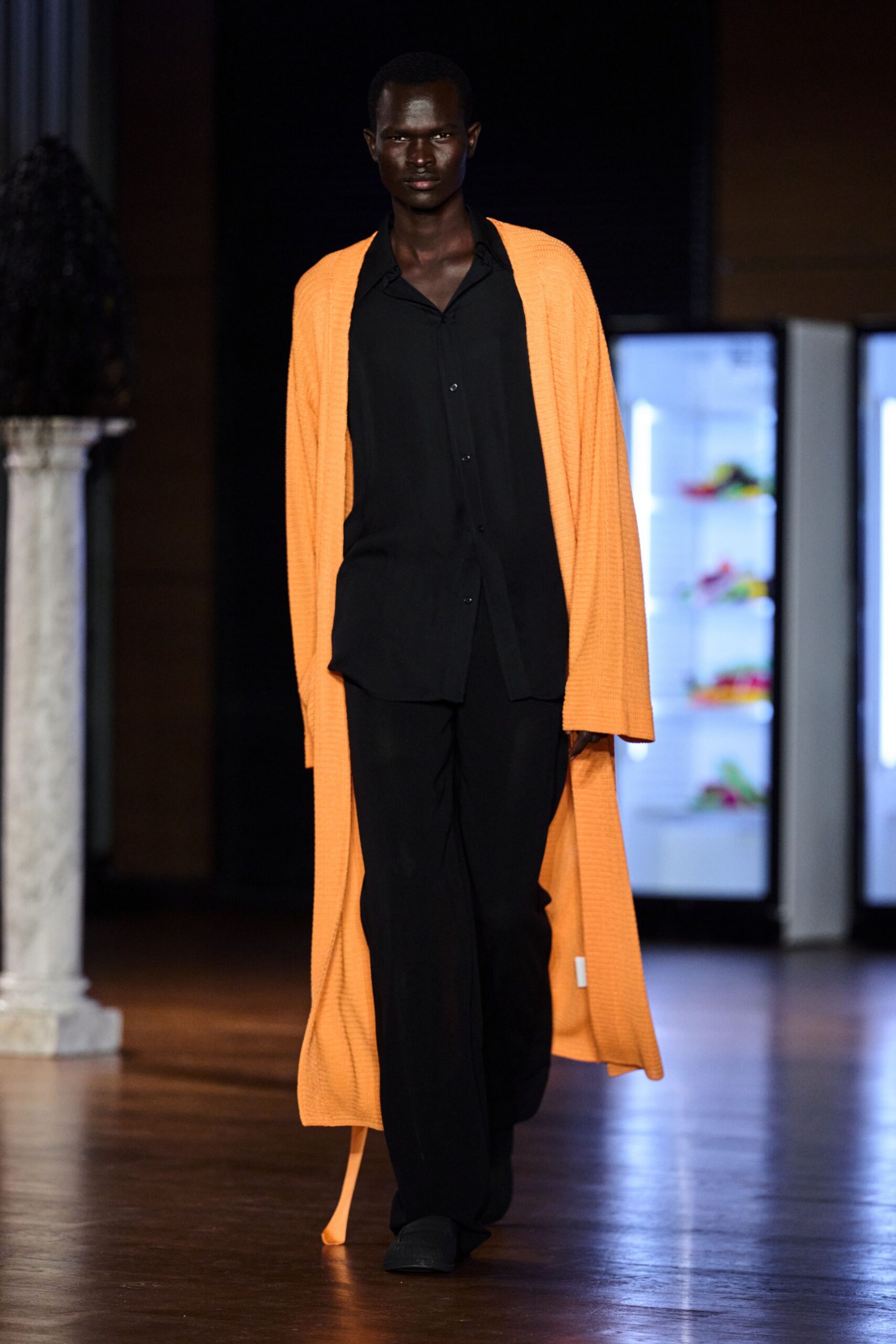 orange knit duster cardigan