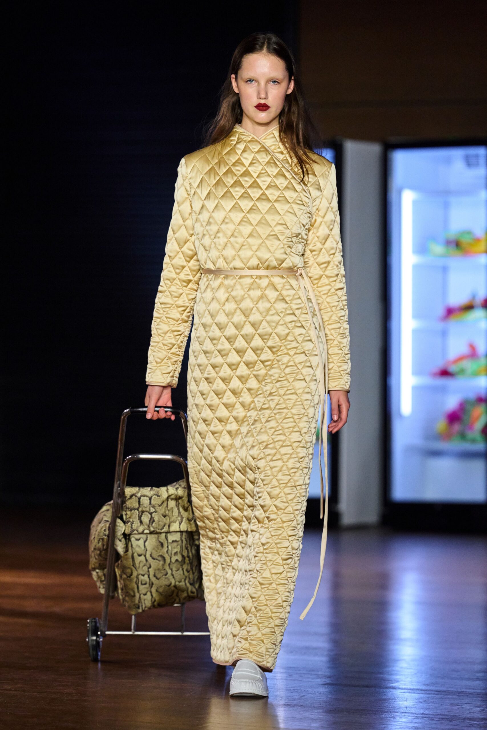 quilted satin wrap maxi dress