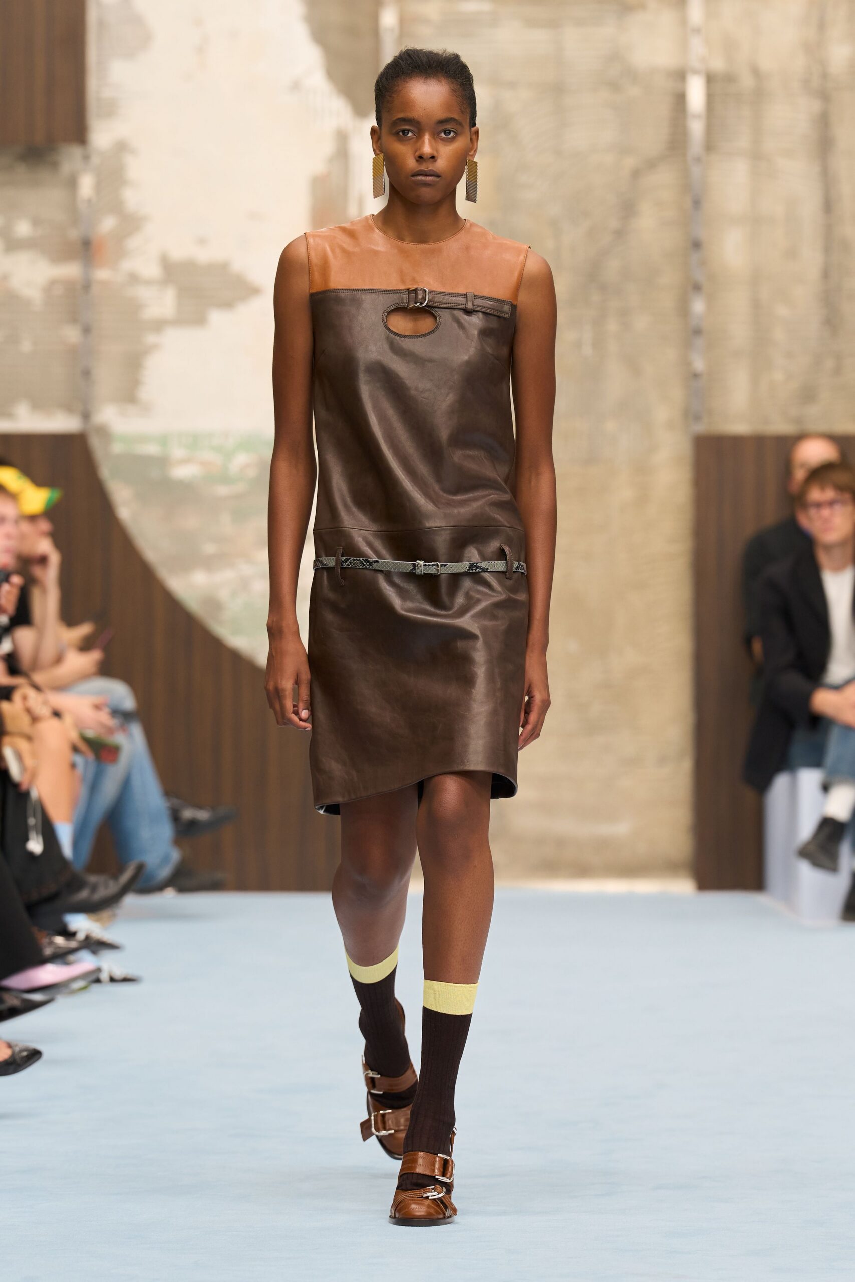 leather cutout belted mini dress