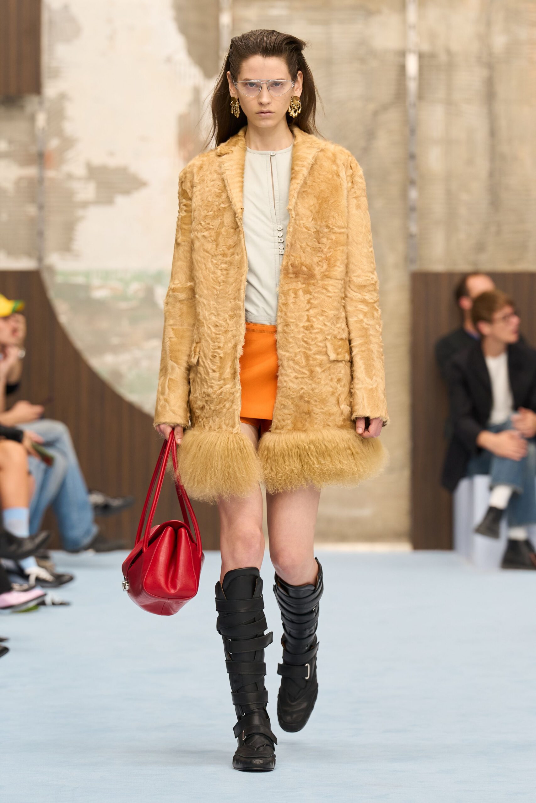 beige shearling fur-trimmed coat