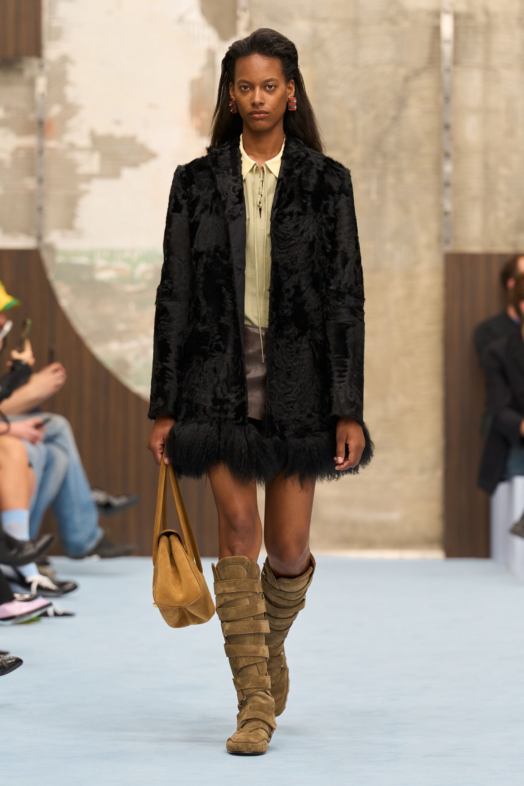 black fur-trimmed coat