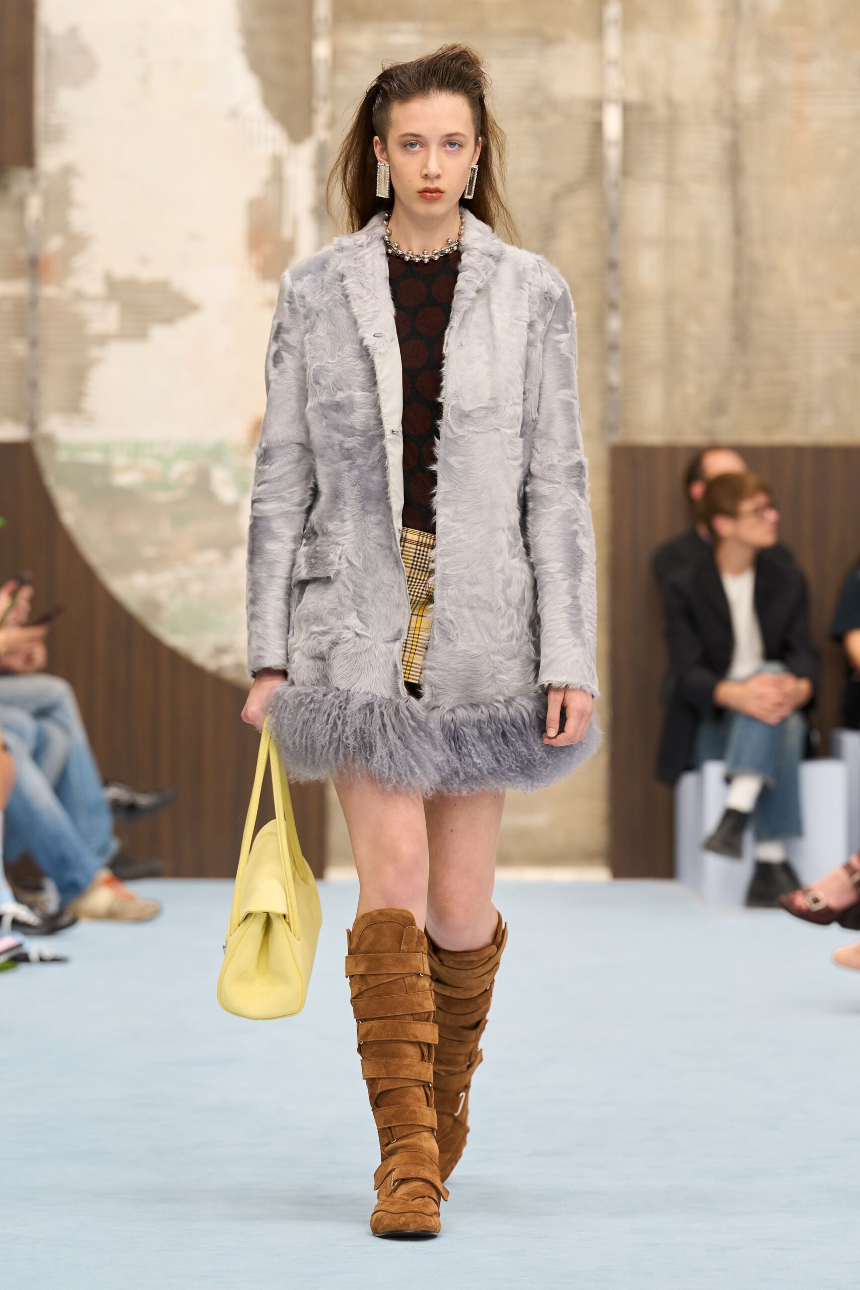 shaggy gray fur coat