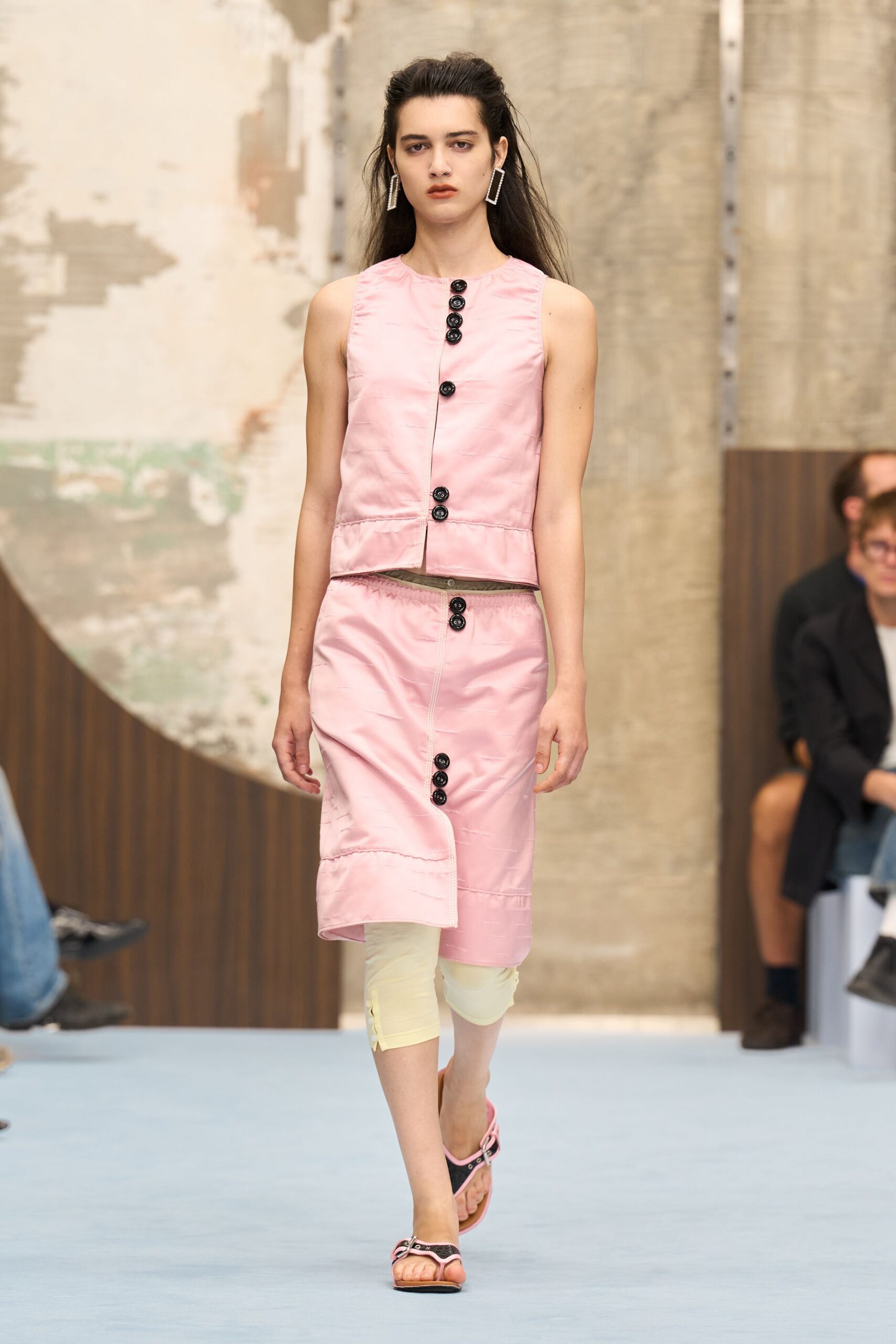 pink satin button-front vest