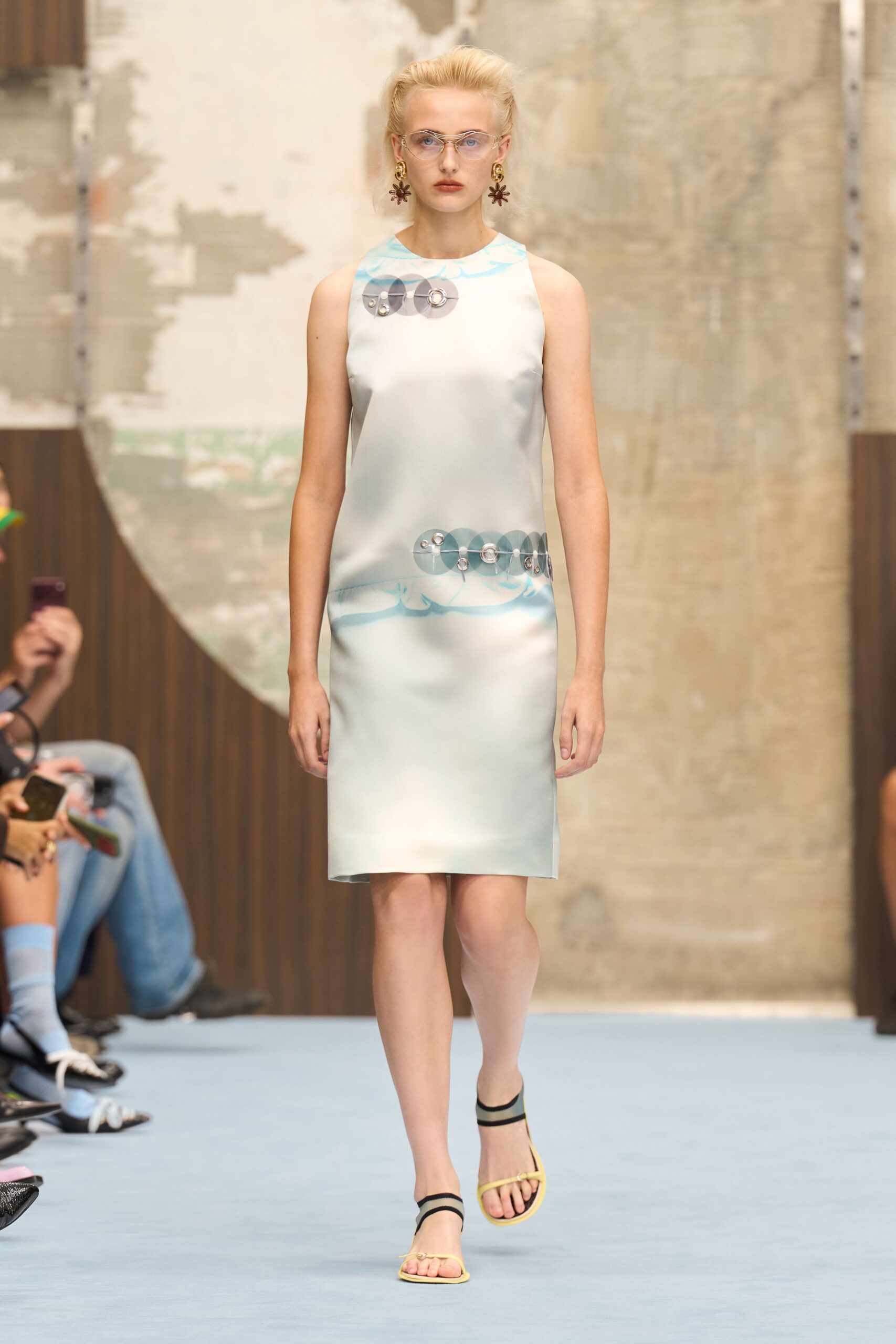 disc-embellished satin shift dress