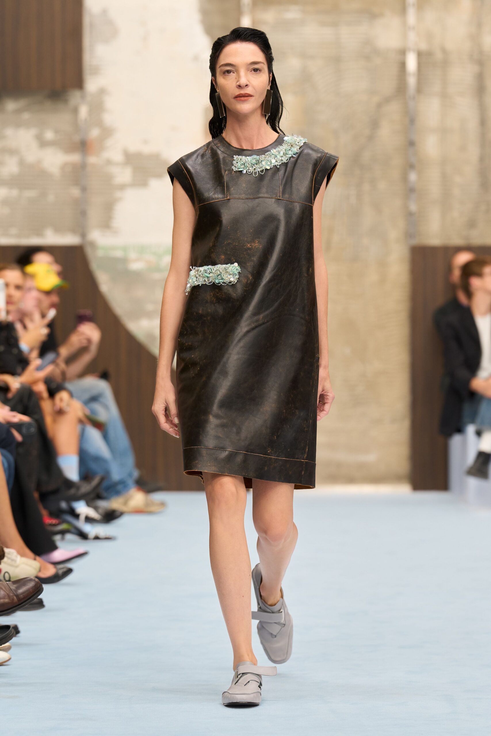 black leather shift mini dress