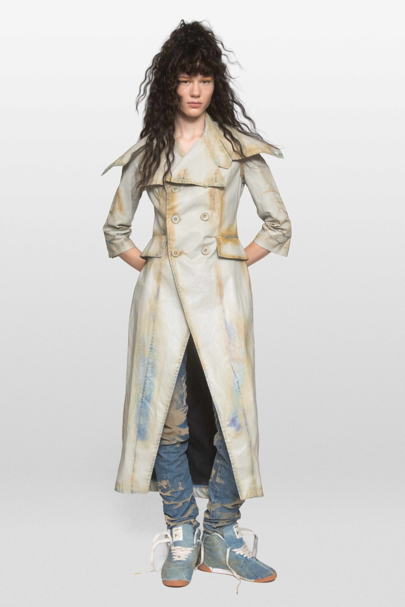 printed oversized lapel trench coat