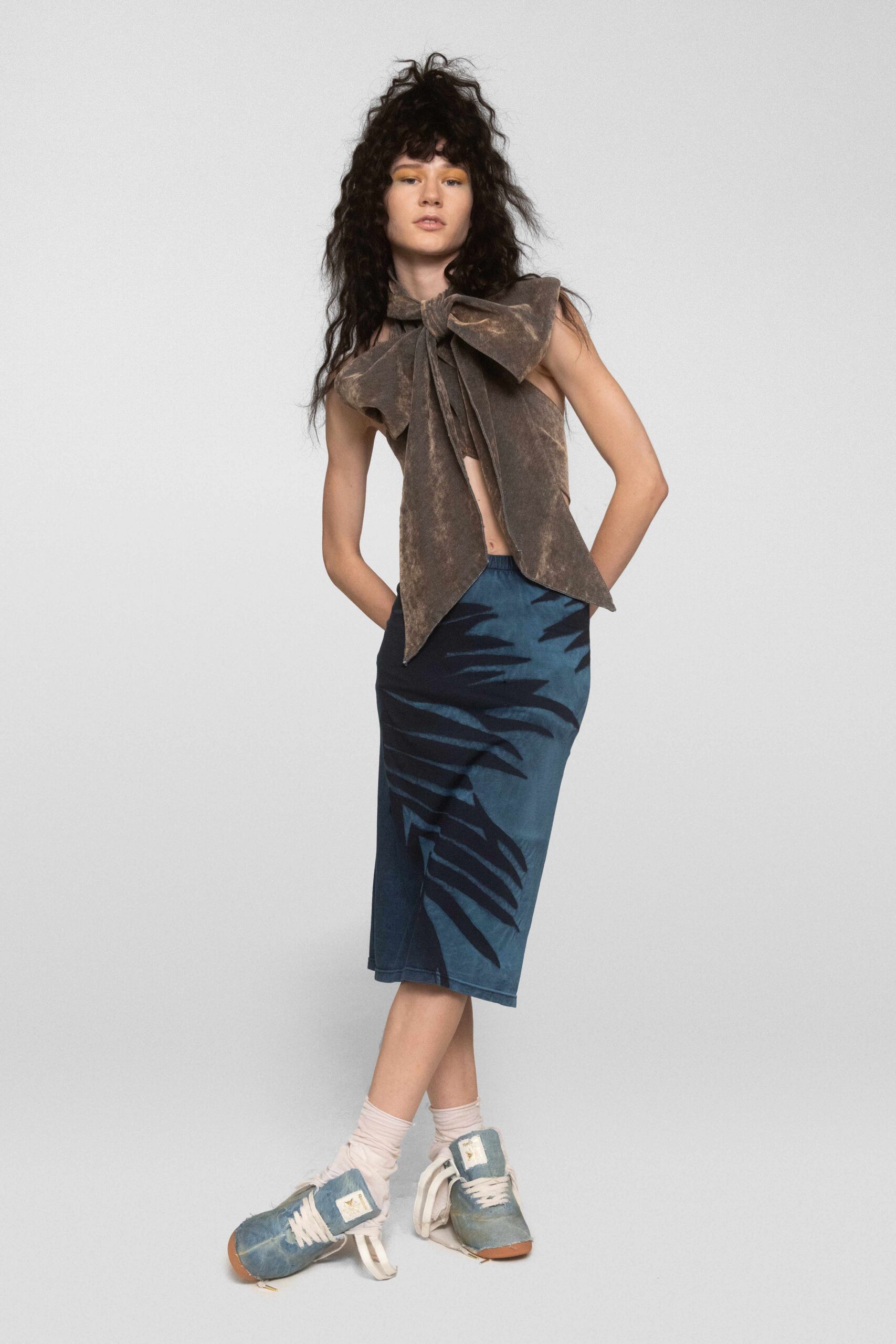 oversized bow-neck velvet top