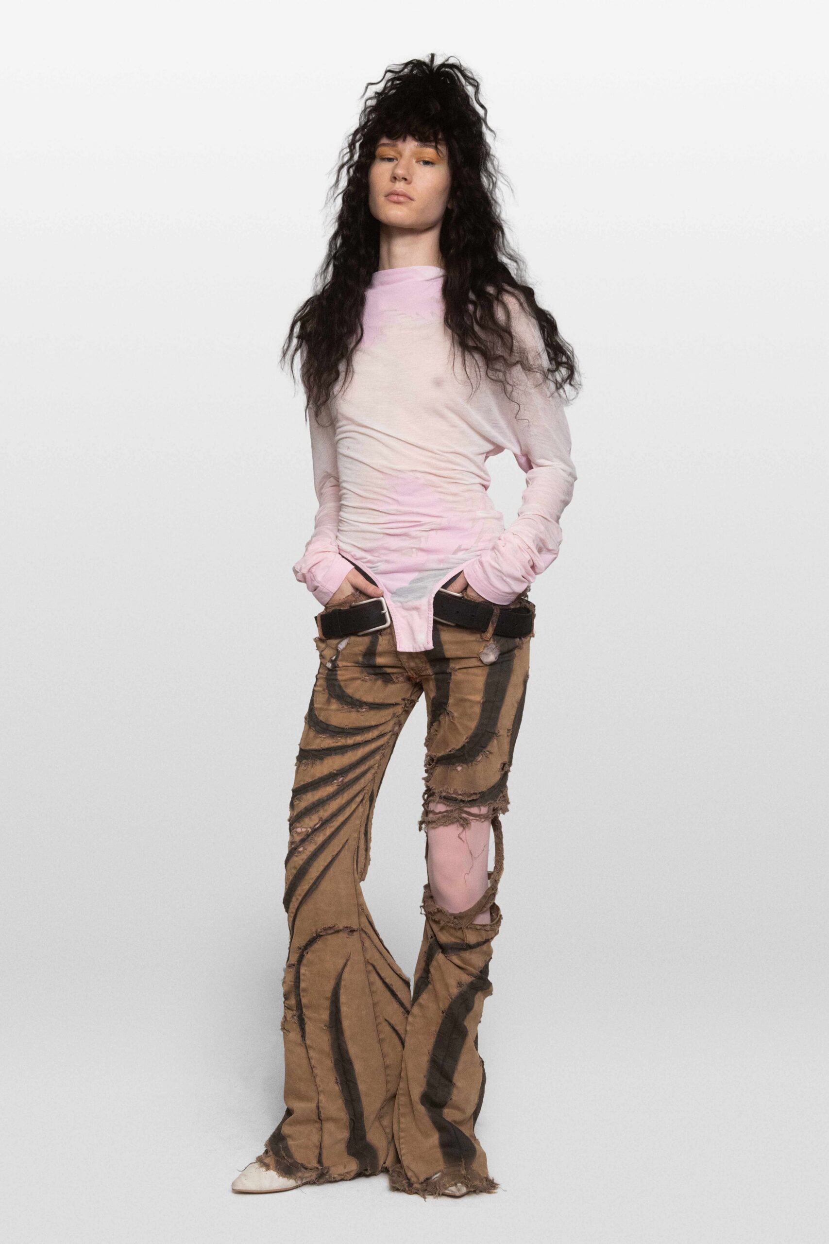 shredded flared printed pants