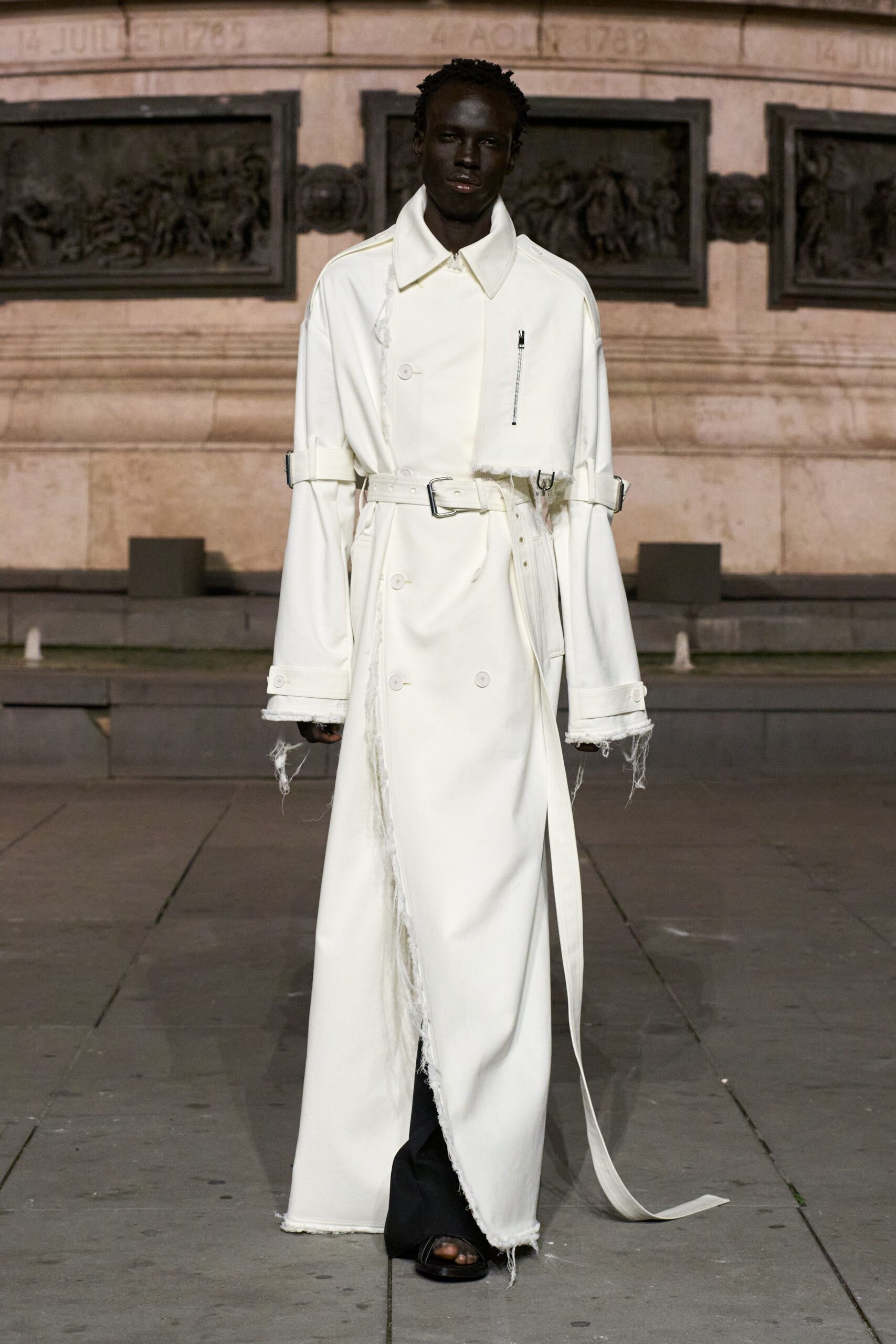 white unknown long-sleeve collared oversized belted buttoned trench