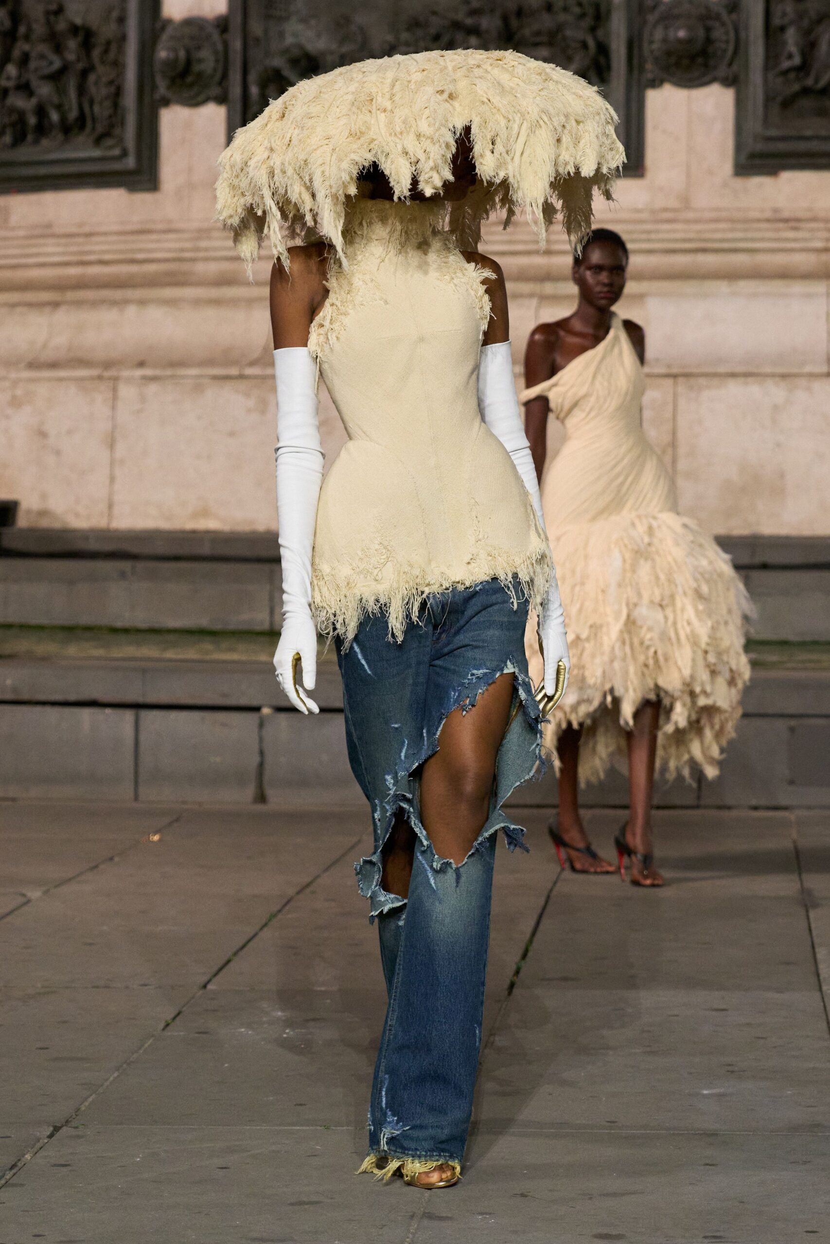 ivory feather wide-brimmed textured hat