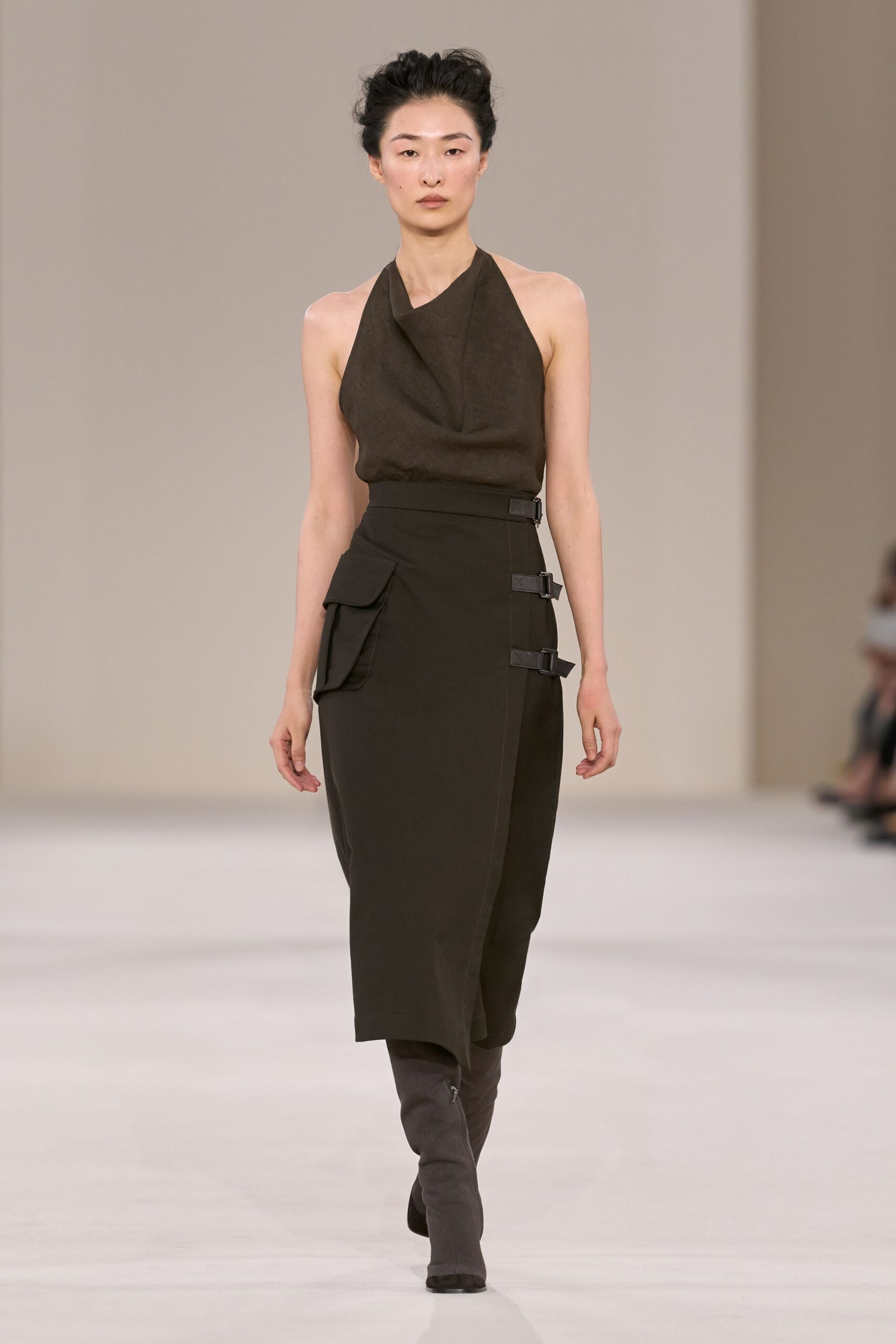 draped halter utility skirt look