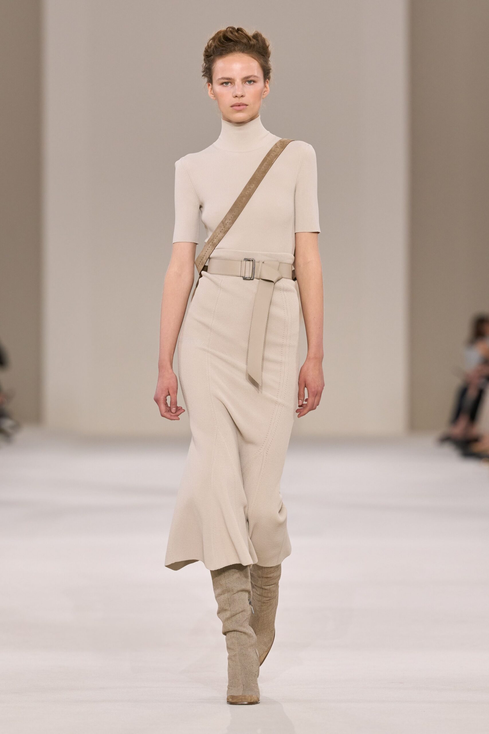 ribbed turtleneck knit maxi dress