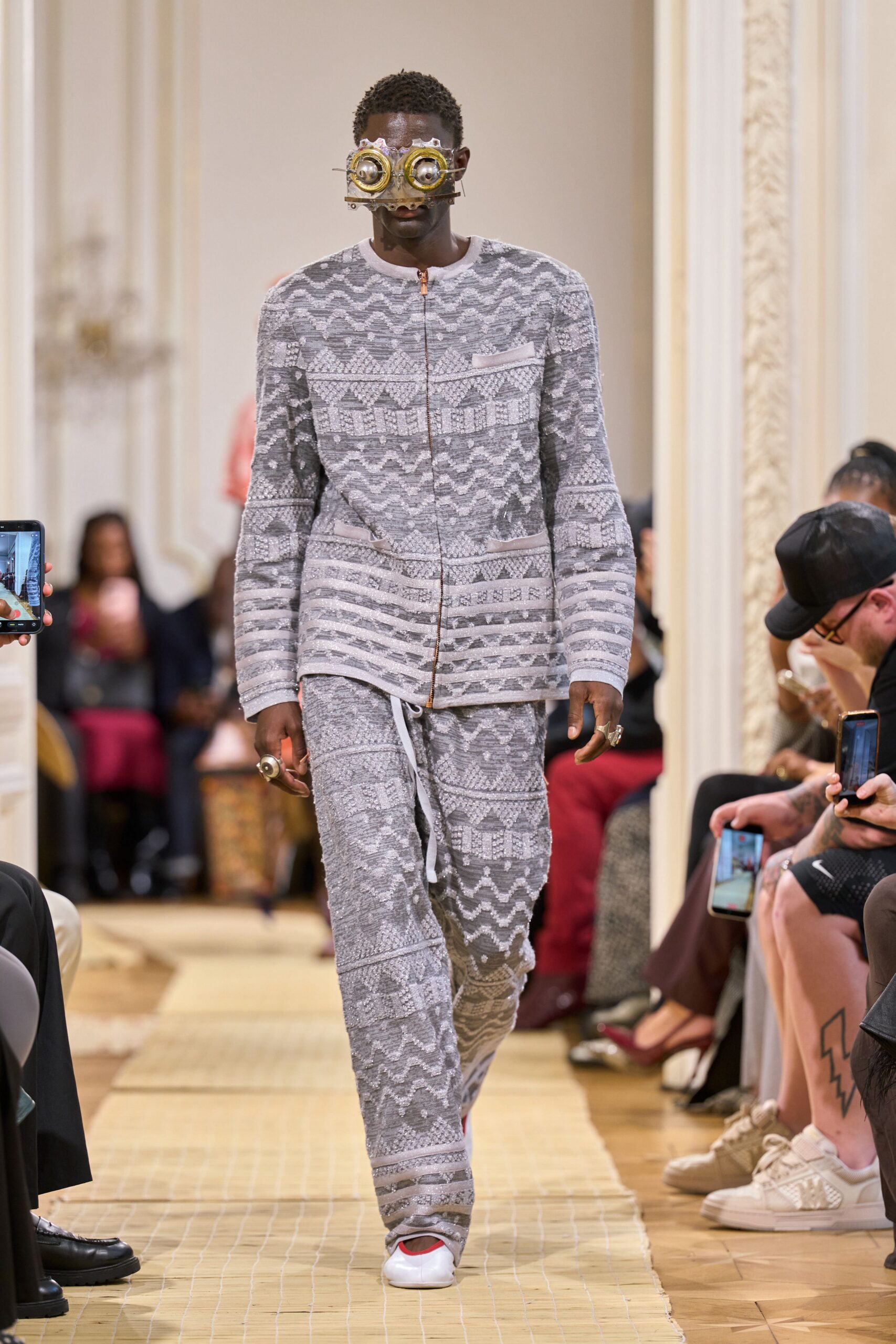 patterned knit zip-front jacket