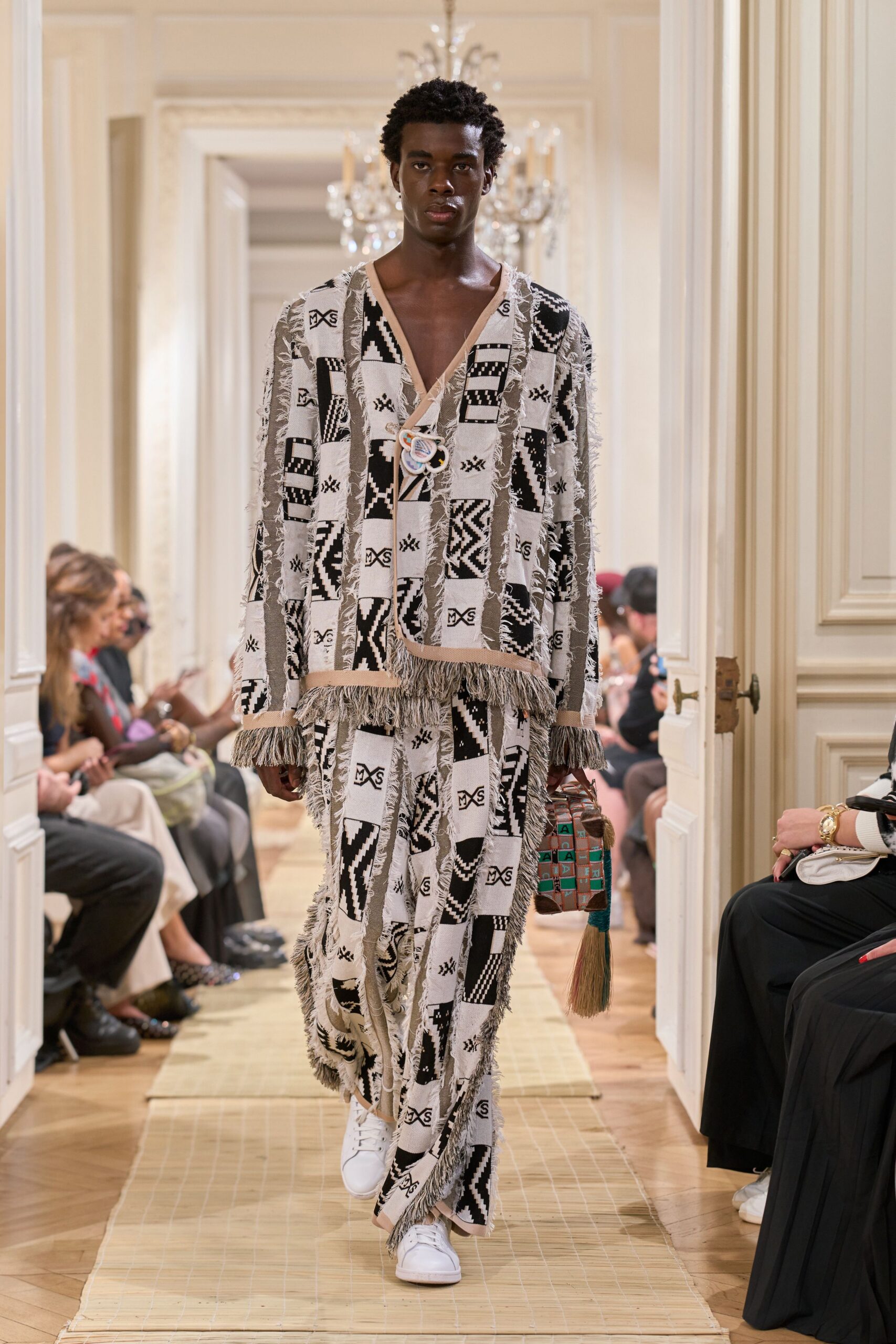 fringed geometric jacquard jumpsuit