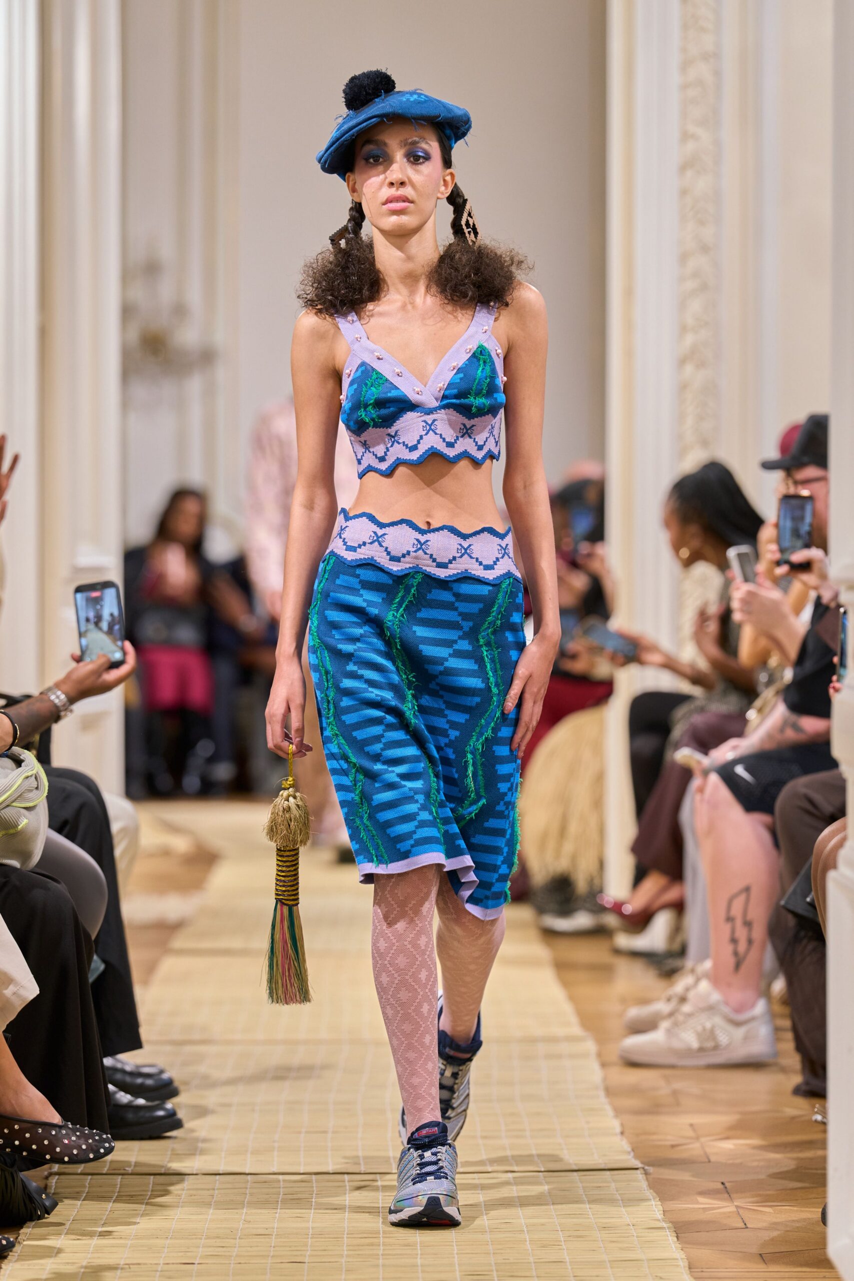 blue knit bra-style crop top