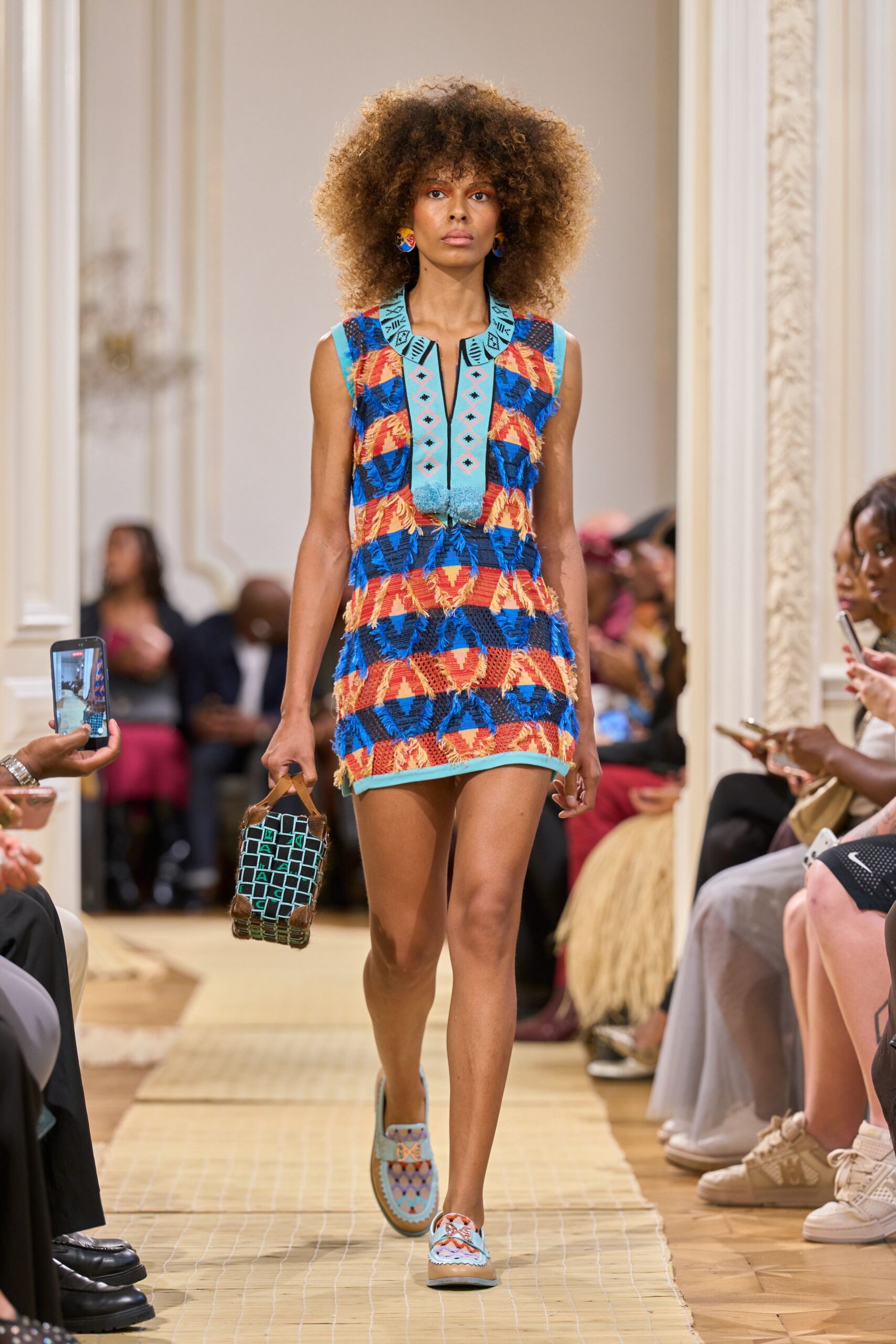 fringed tribal motif mini dress
