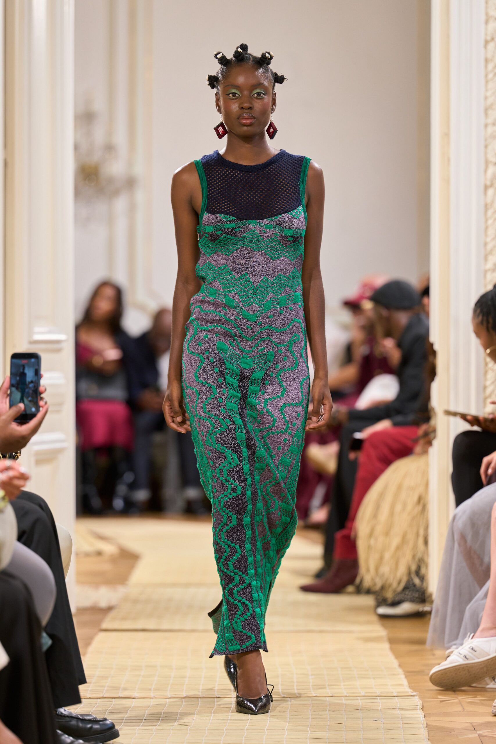 sheer mesh layered knit maxi dress