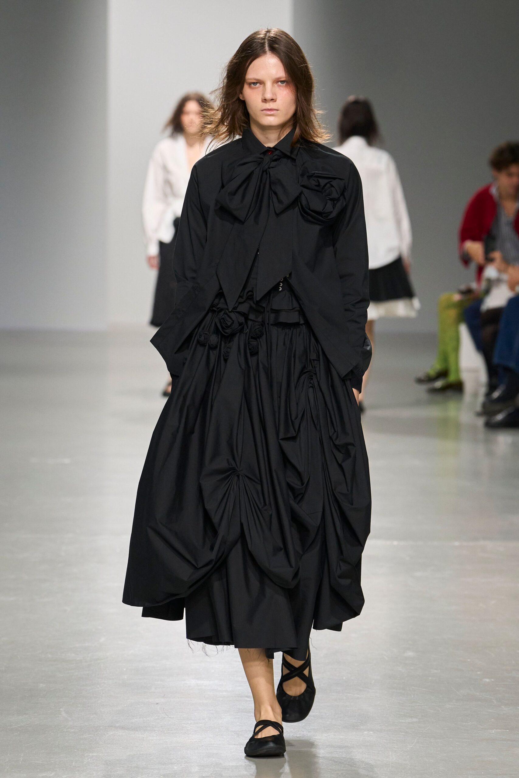black unknown draped ruched flowing midi skirt