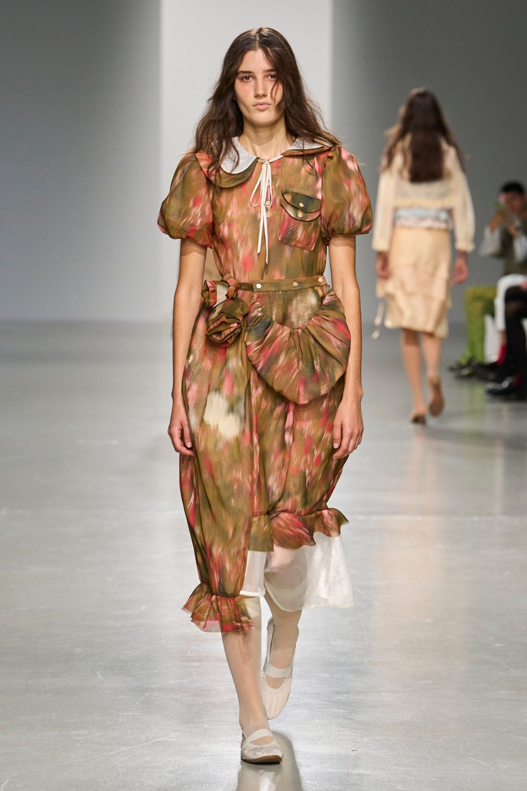 sheer printed organza midi dress