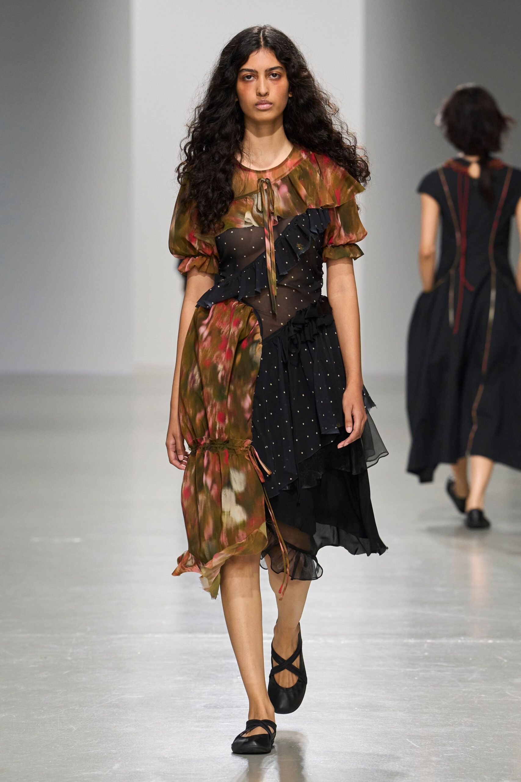 asymmetric mixed-print chiffon midi dress