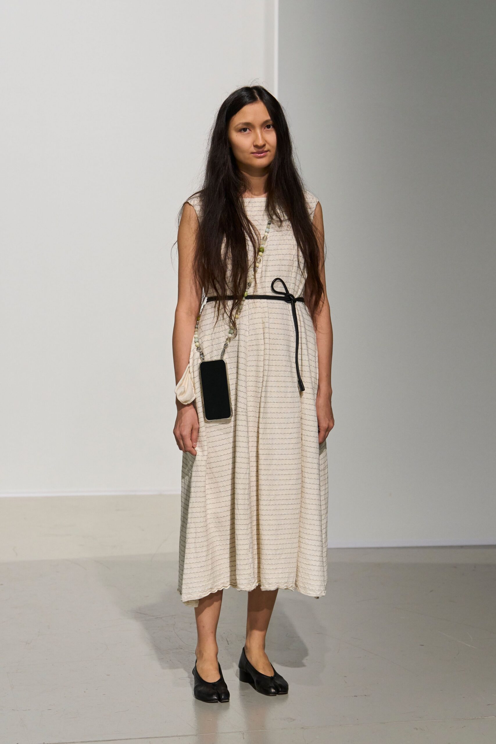 ivory striped knit midi dress