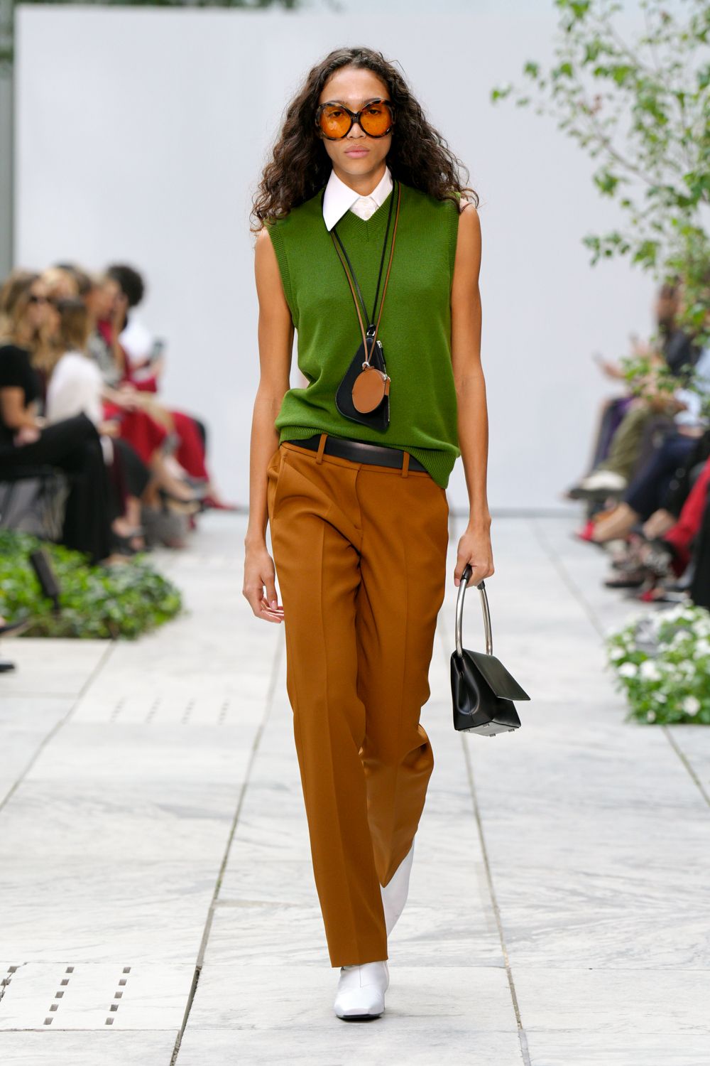 brown unknown tailored belted straight-leg pants