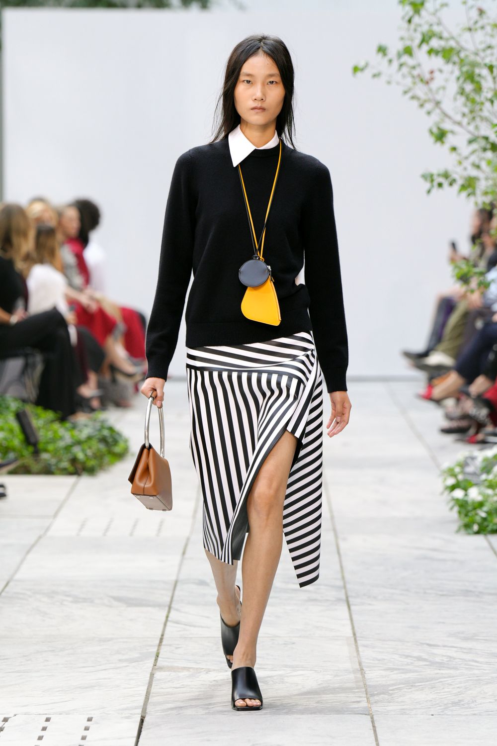 black unknown asymmetric slit striped draped flowing skirt