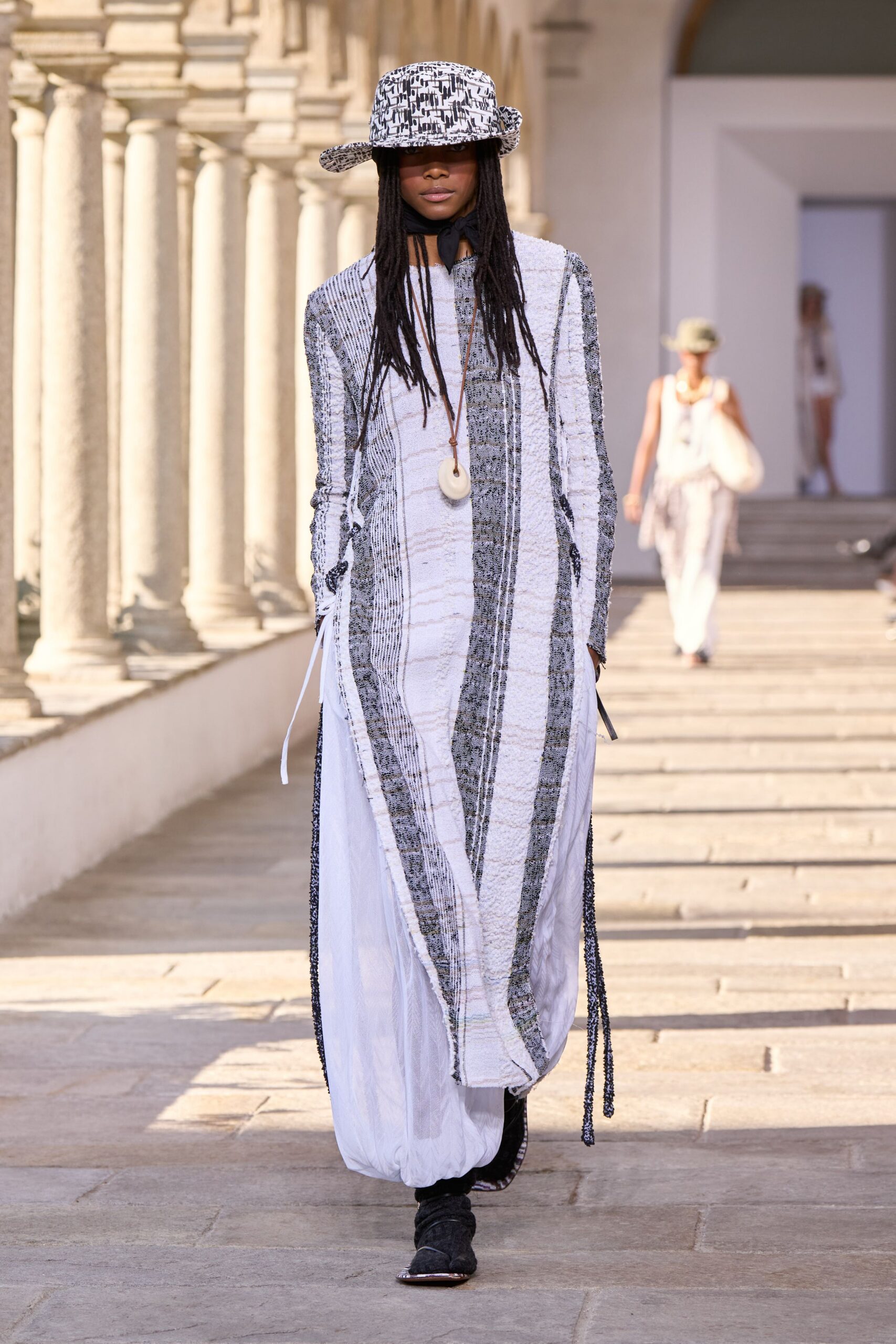 striped draped overlay maxi dress