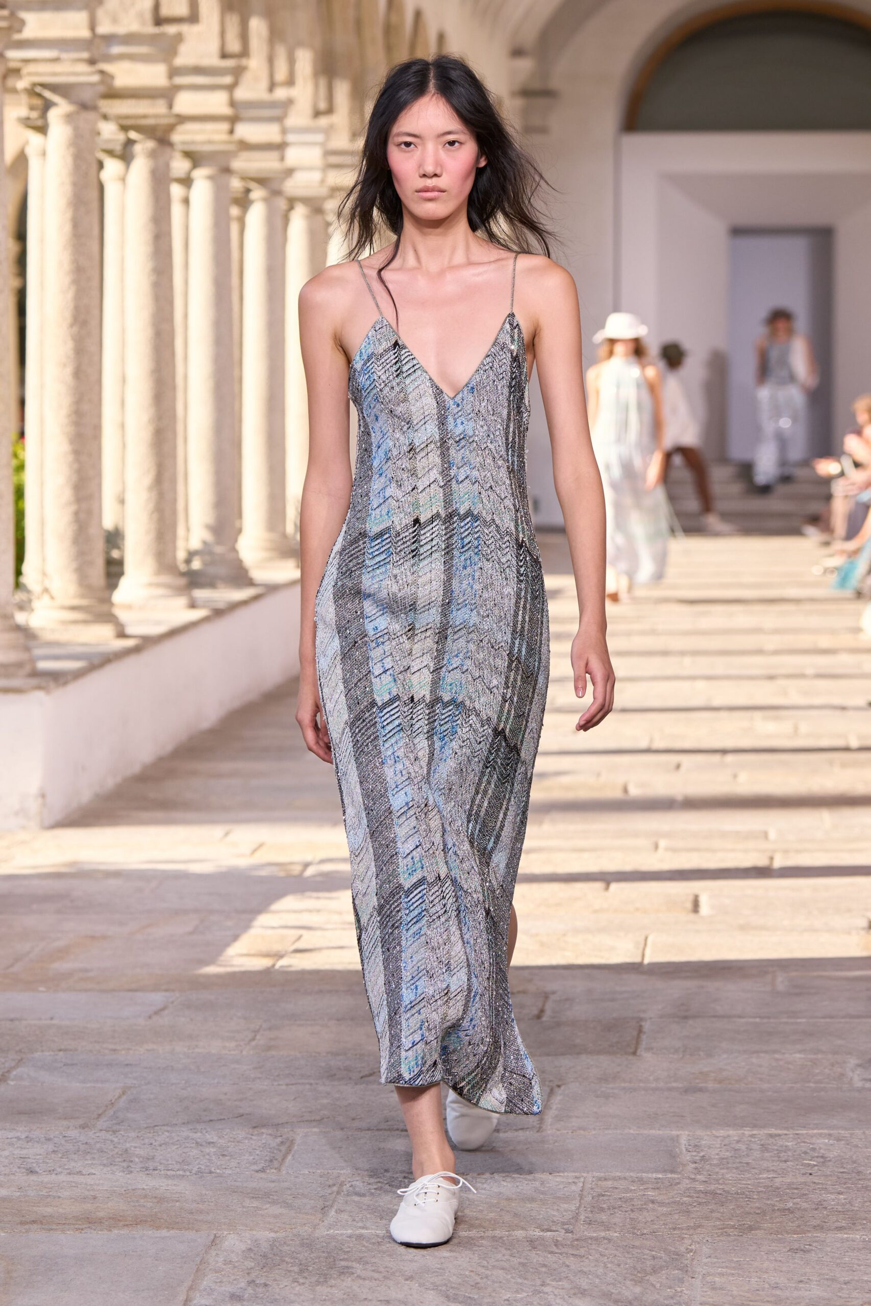 checked knit slip maxi dress