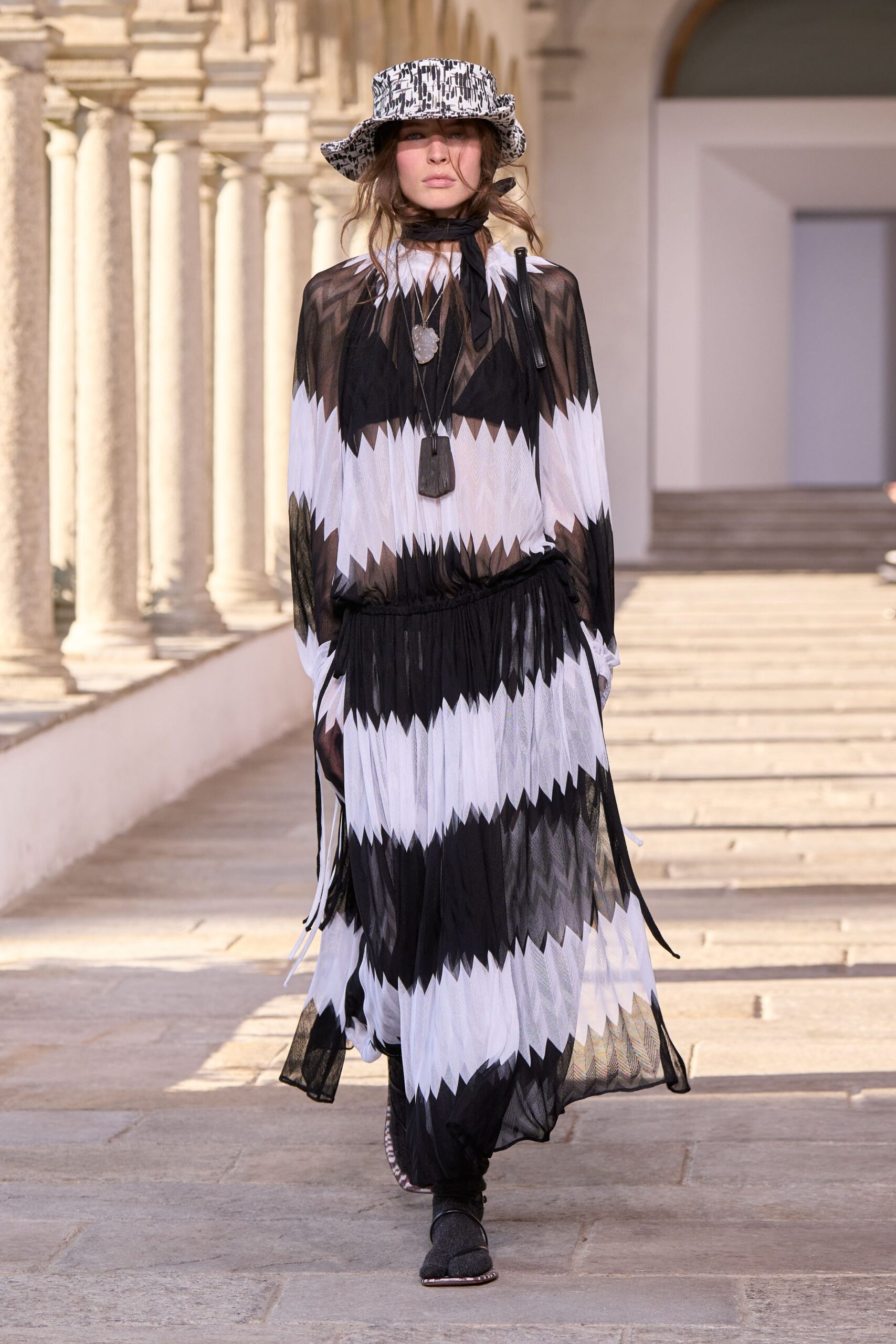 black and white zigzag sheer maxi dress