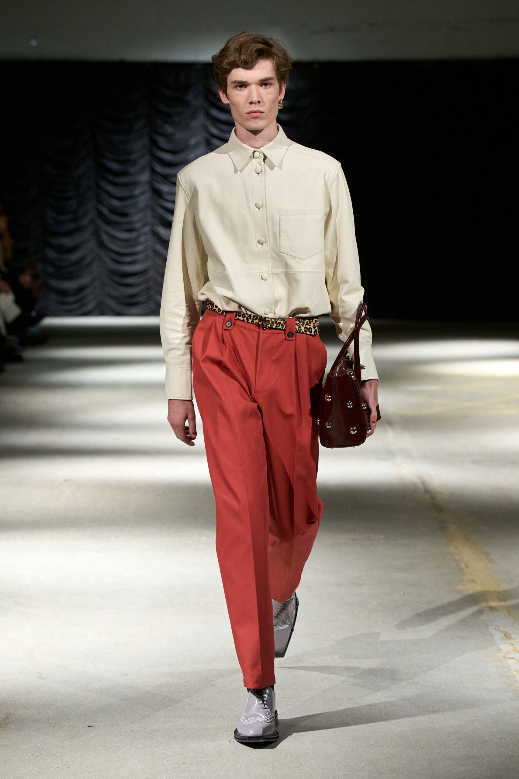 ivory leather chest-pocket shirt