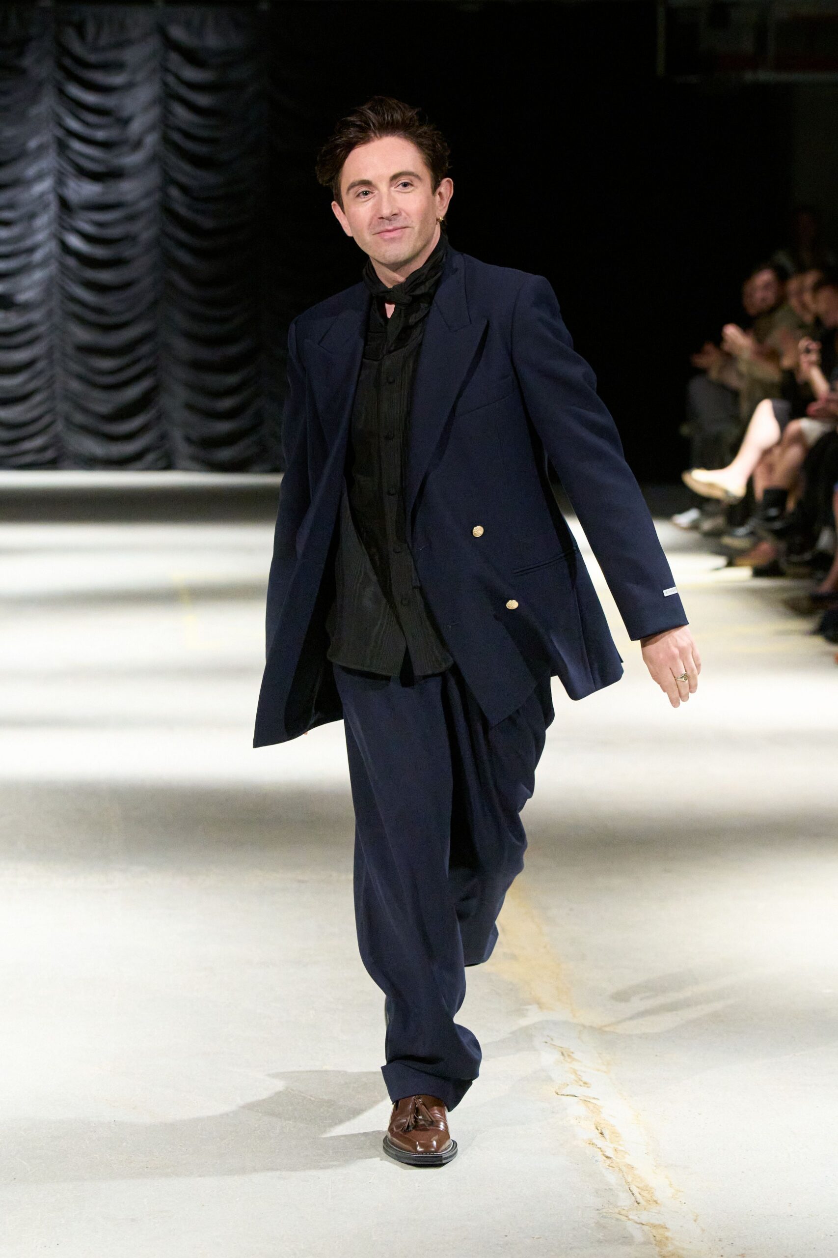 navy double-breasted blazer