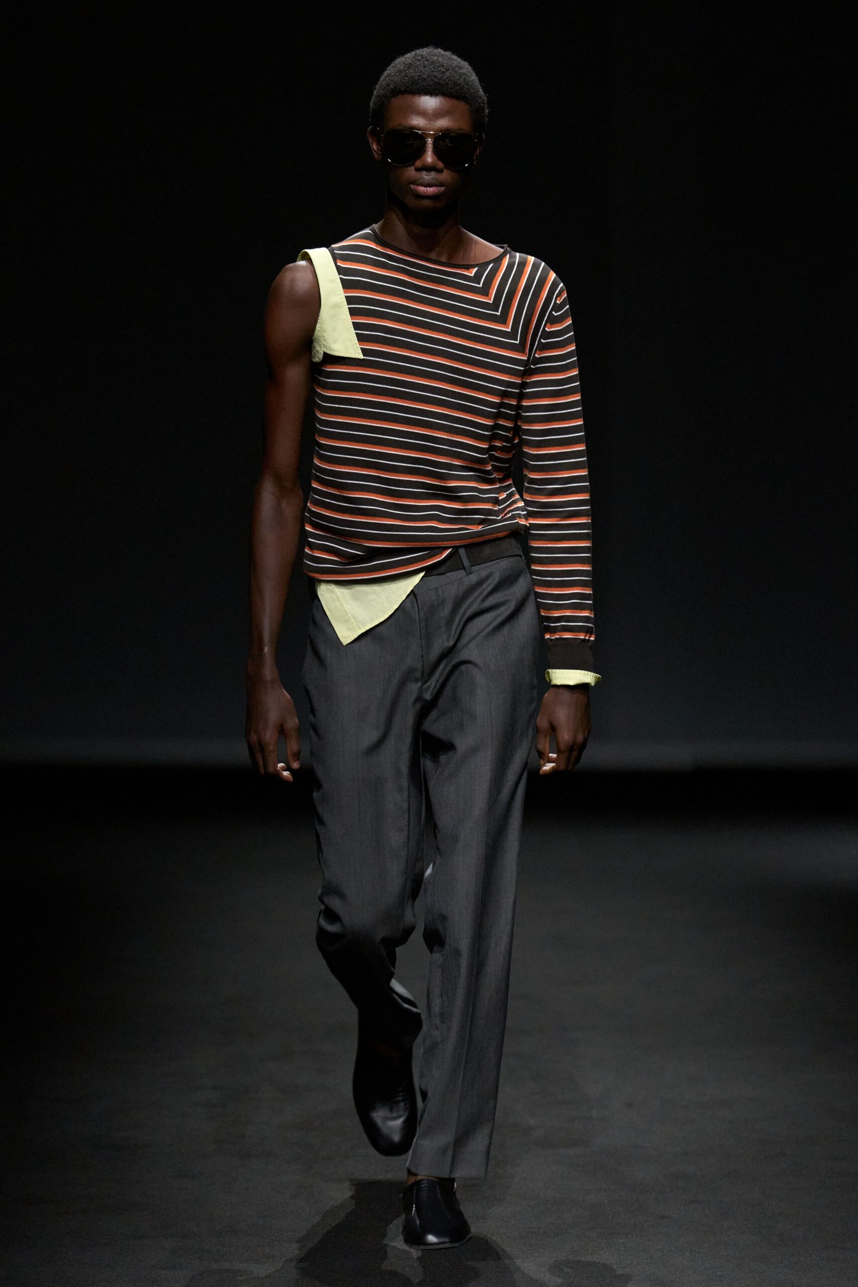 asymmetric striped one-sleeve top