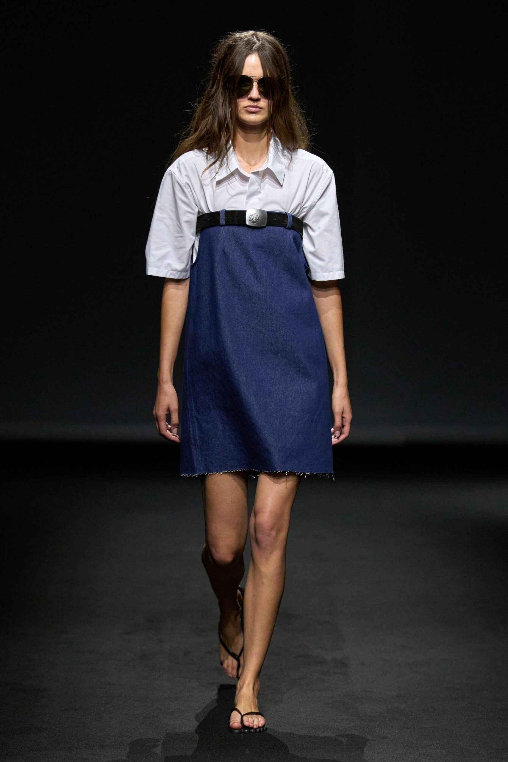 belted denim apron mini dress