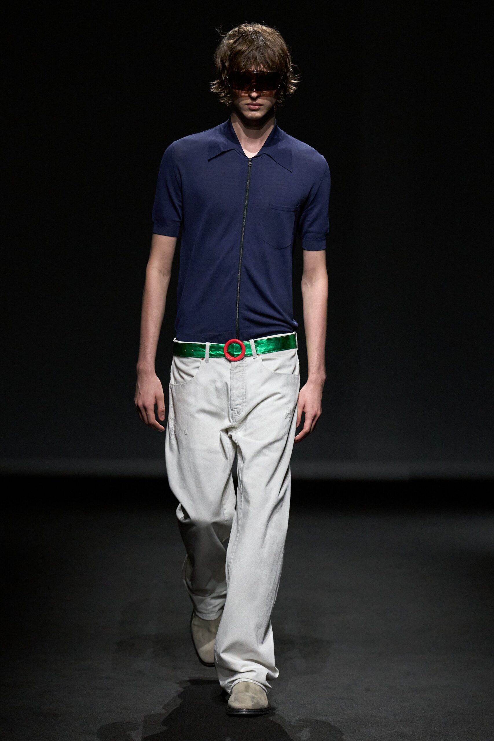 zip-front knit polo shirt