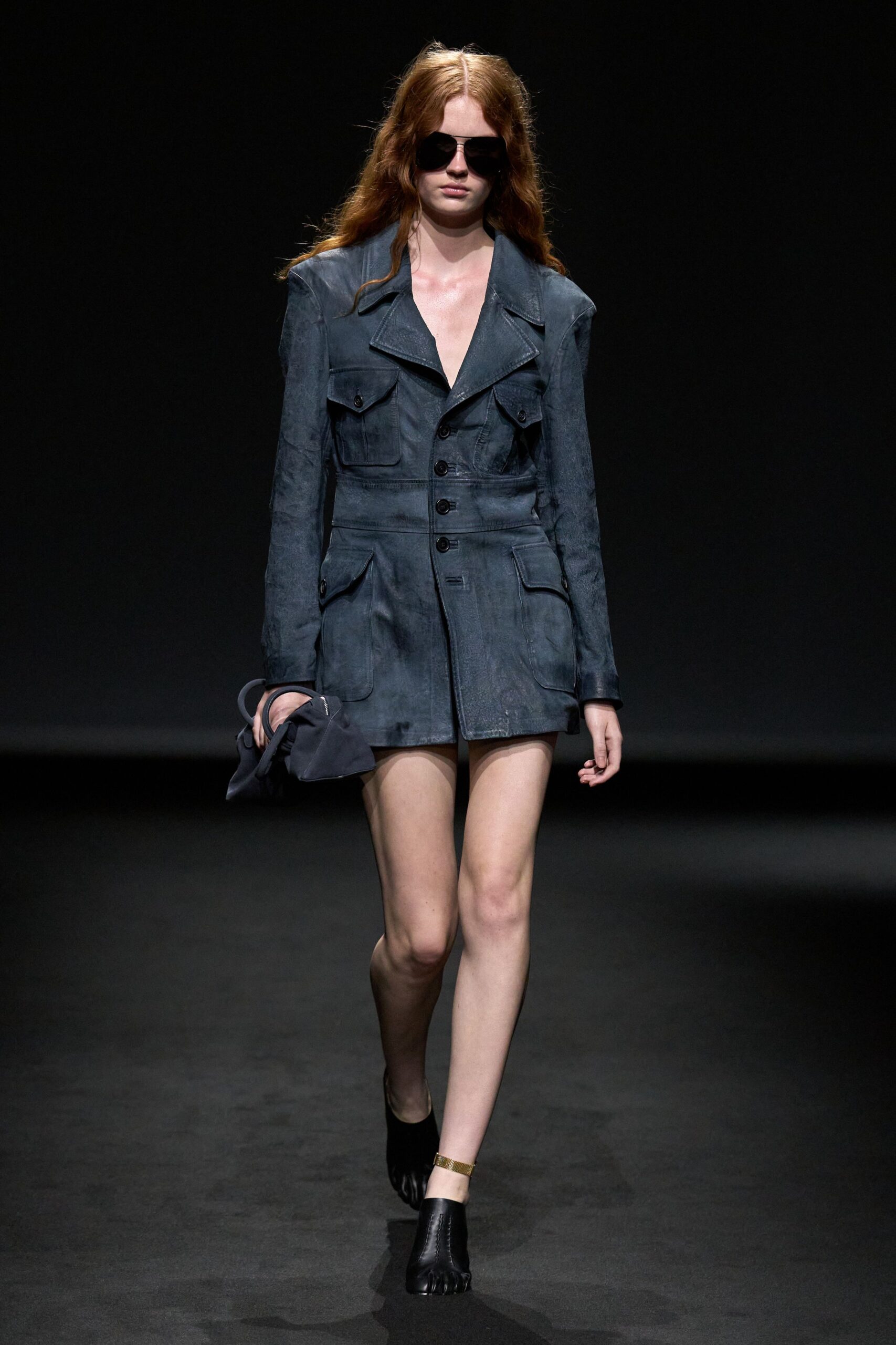 blue leather safari jacket dress