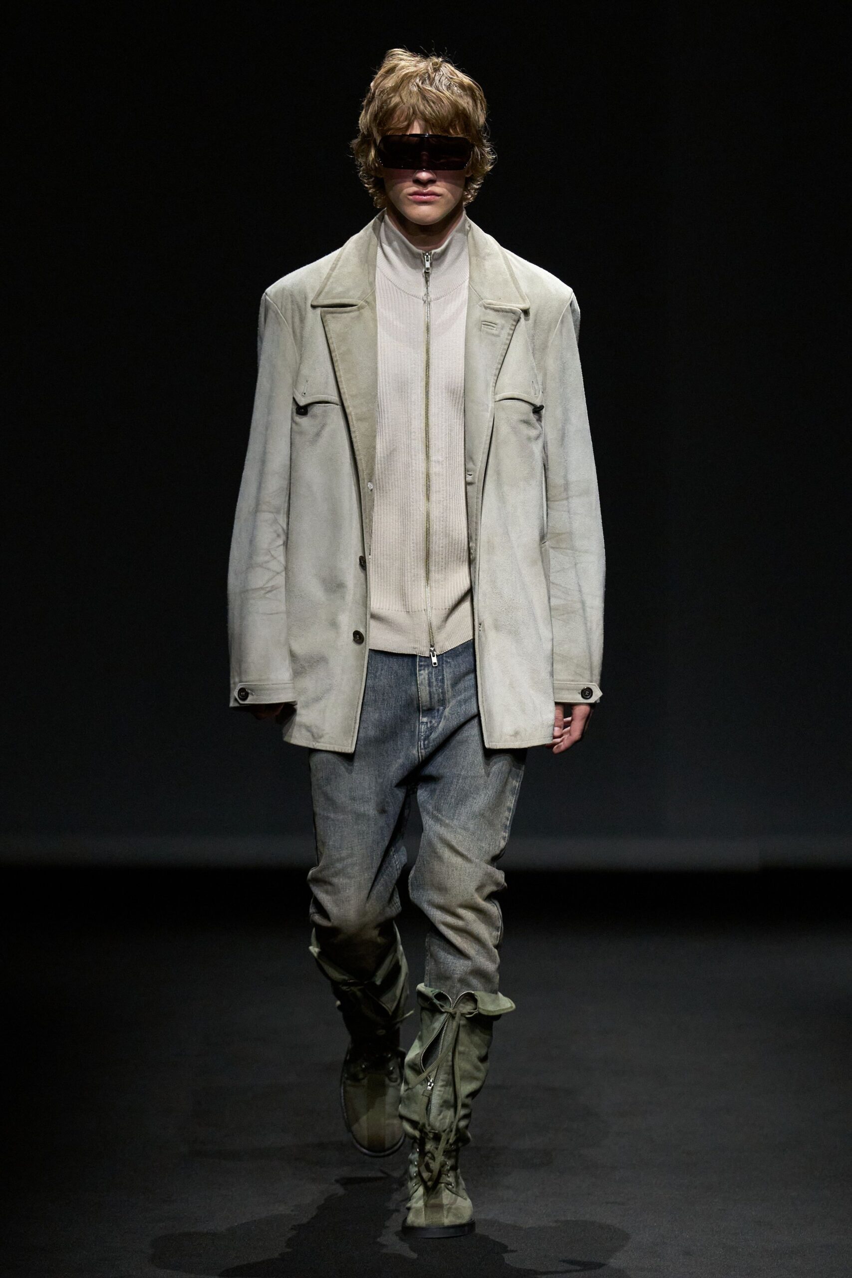 beige suede long-sleeve collared oversized buttoned pockets jacket