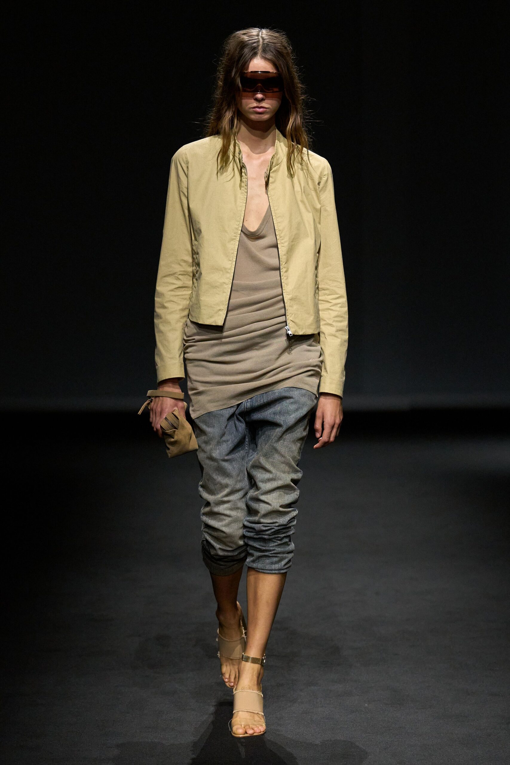 beige unknown long-sleeve open-front structured zippered cropped jacket