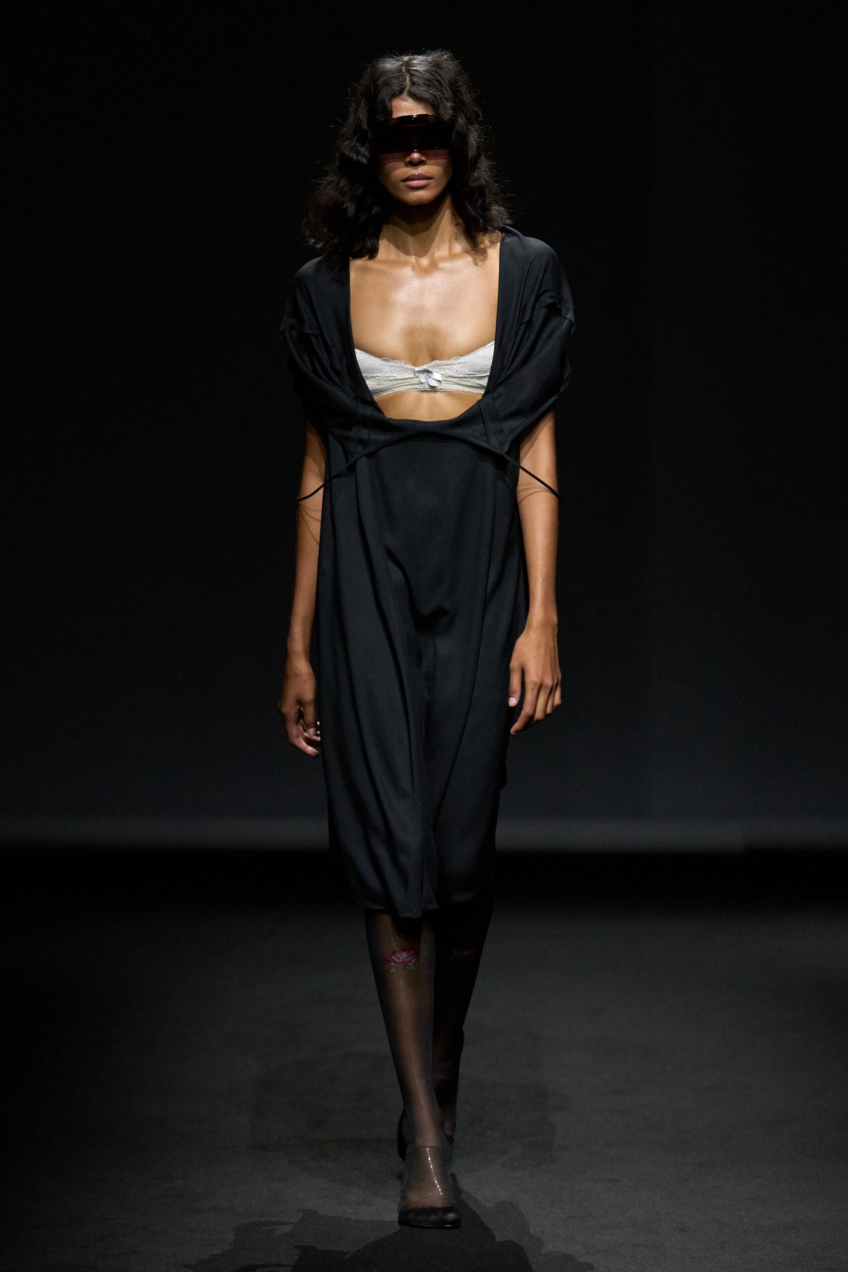 black draped midi dress
