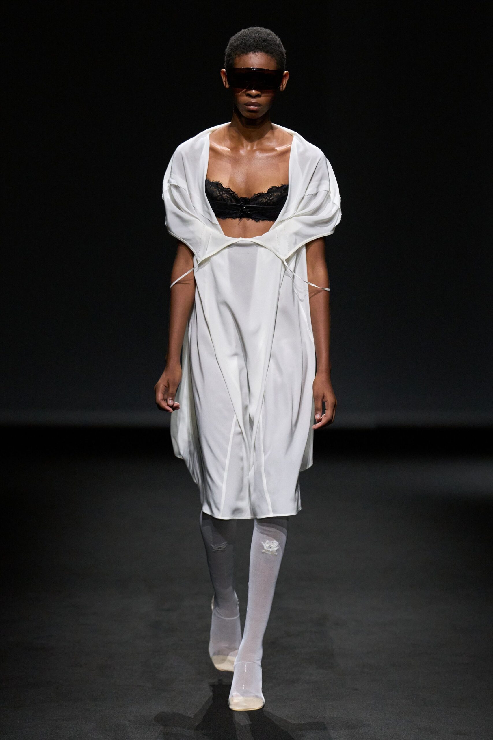 sheer draped white chiffon dress