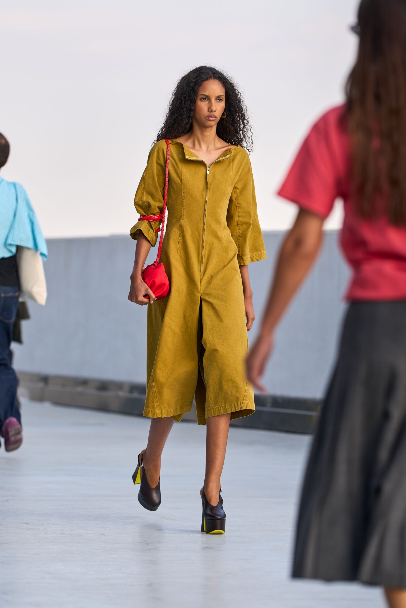 mustard zip-front culotte jumpsuit